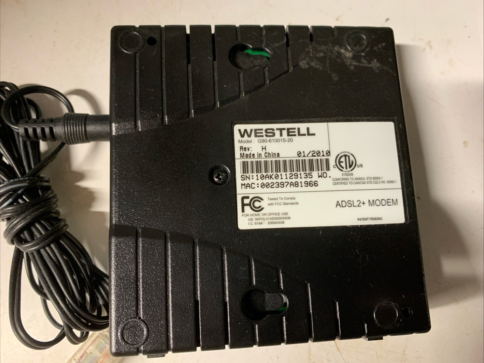 Westell #G99-610015-00, ADSL2+ Internet Modem-Complete