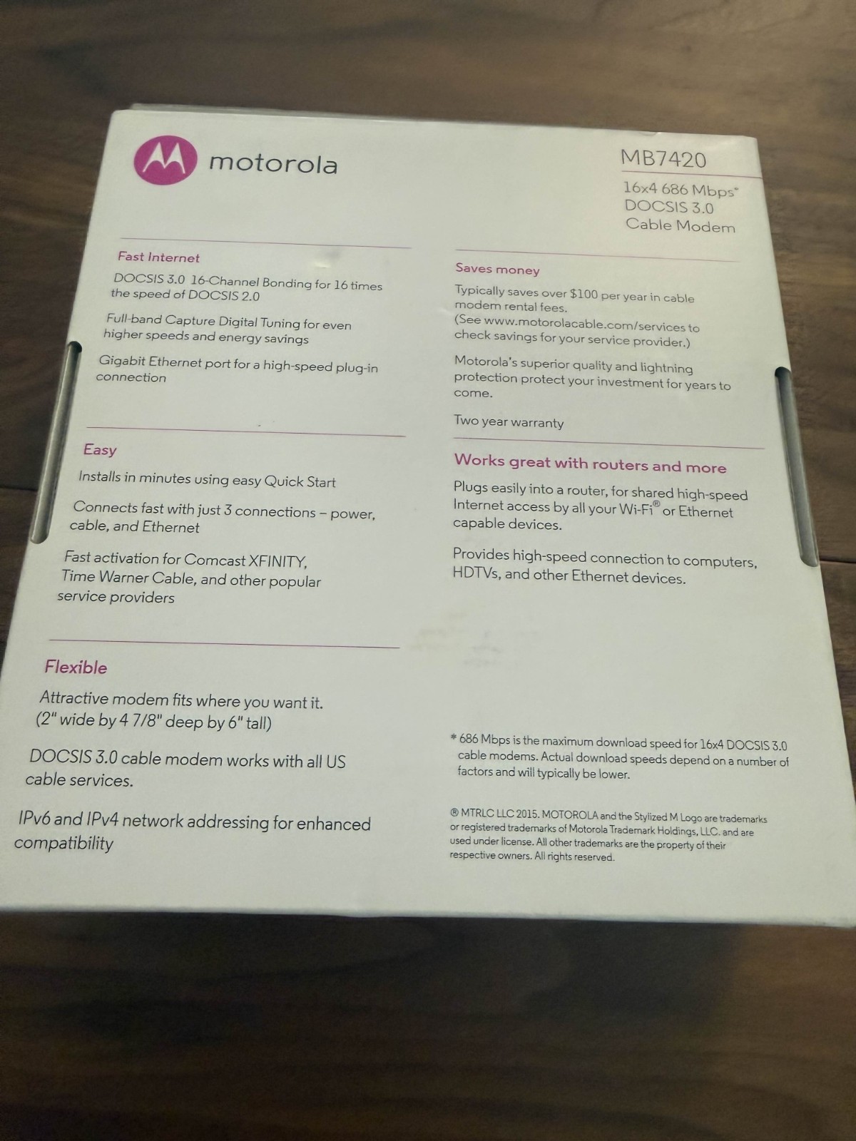 Motorola 16×4 Cable Modem, Model MB7420, 686 Mbps, DOCSIS 3.0