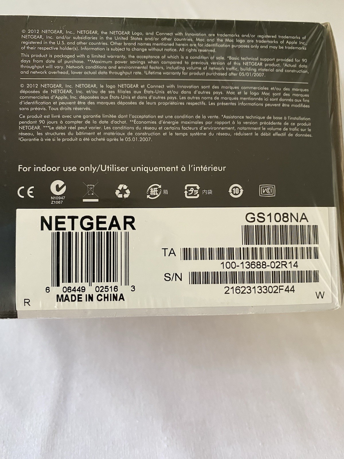 Netgear Prosafe 8 Port Gigabit Switch GS108 10/100/1000 Mbps New in Box