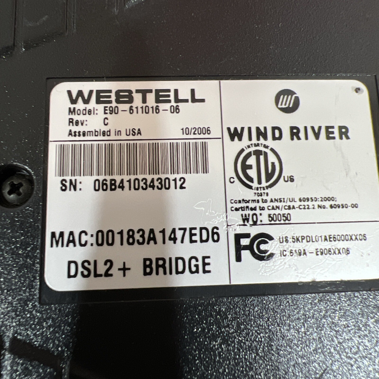 WESTELL 6110 E90-611016-06 DSL MODEM UNIT WITH POWER SUPPLY