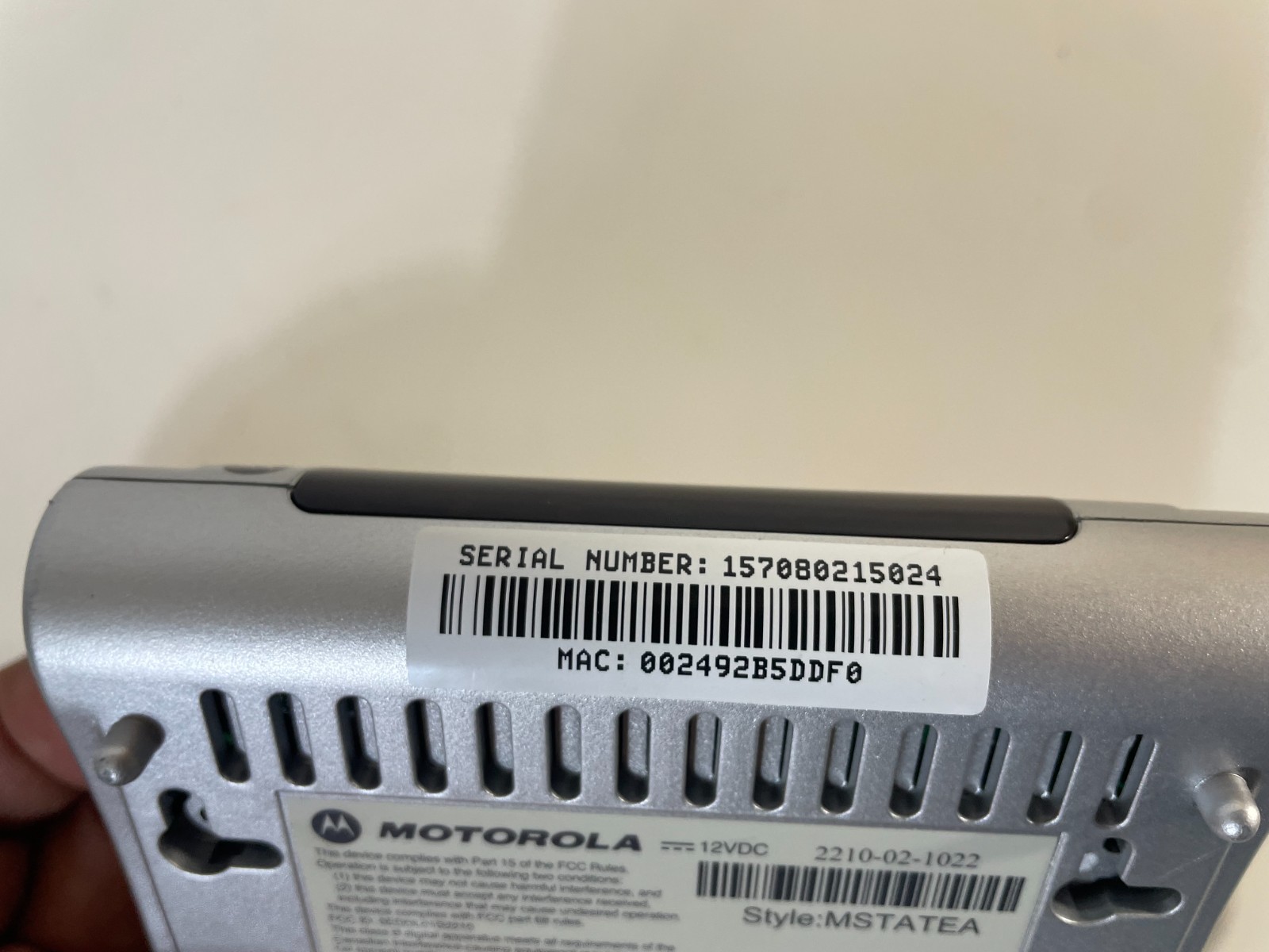 Motorola 2210-02-1022 MSTATEA DSL Ethernet Modem With Power Supply