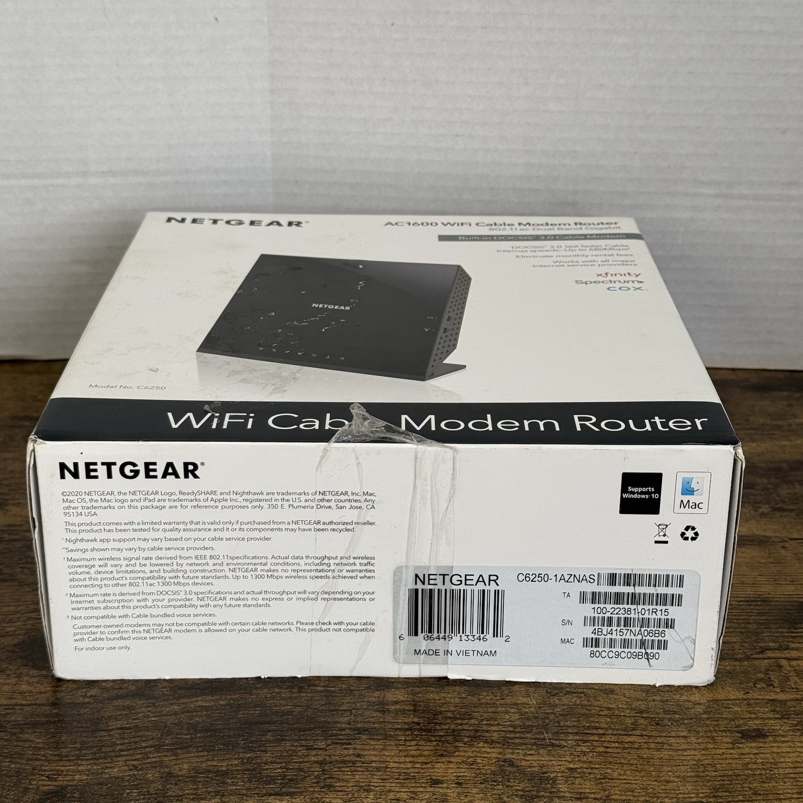 NETGEAR AC1600 Wifi Cable Modem Router C6250-1AZNAS