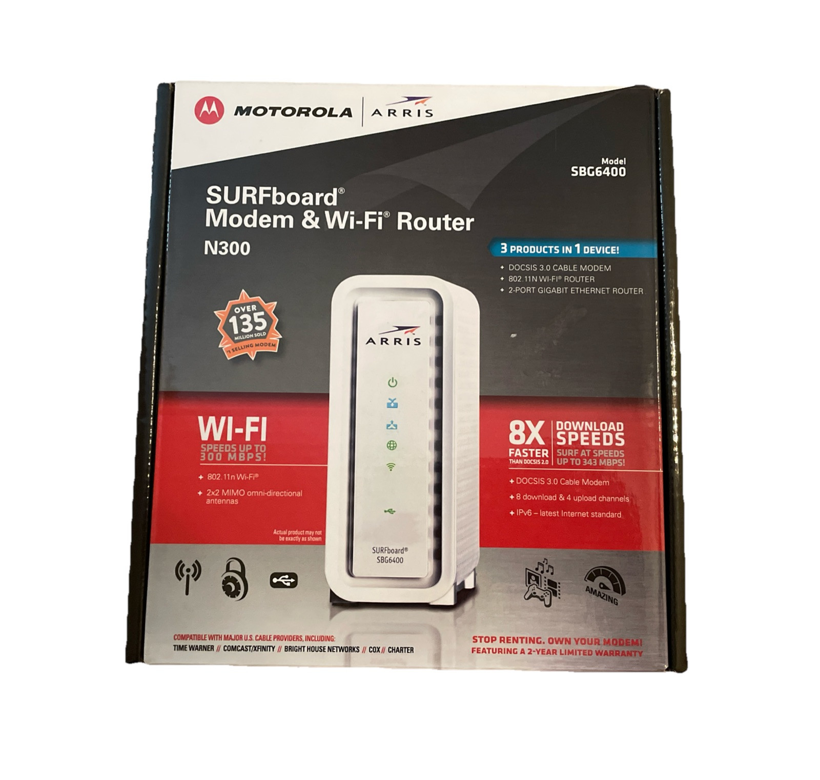 BRAND NEW Modem & Wi-Fi Router, Arris SURFboard Cable Modem N300 Model SBG6400