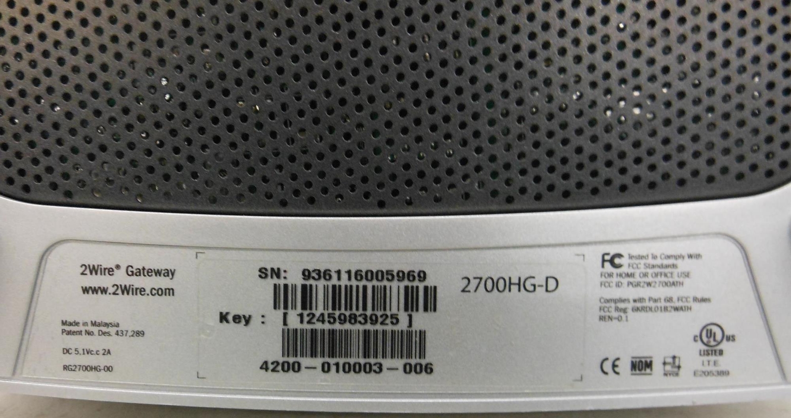 QWEST 2700HG-D DSL GATEWAY MODEM, 2-WIRE, WIRELESS ROUTER