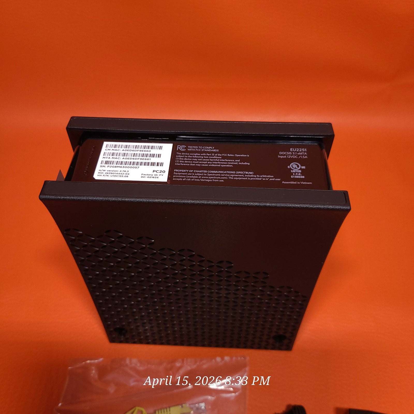 Ubee EU2251 eMTA High Speed DOCSIS 3.1 Advanced Voice Cable Modem 2.5 Gbps RJ-45