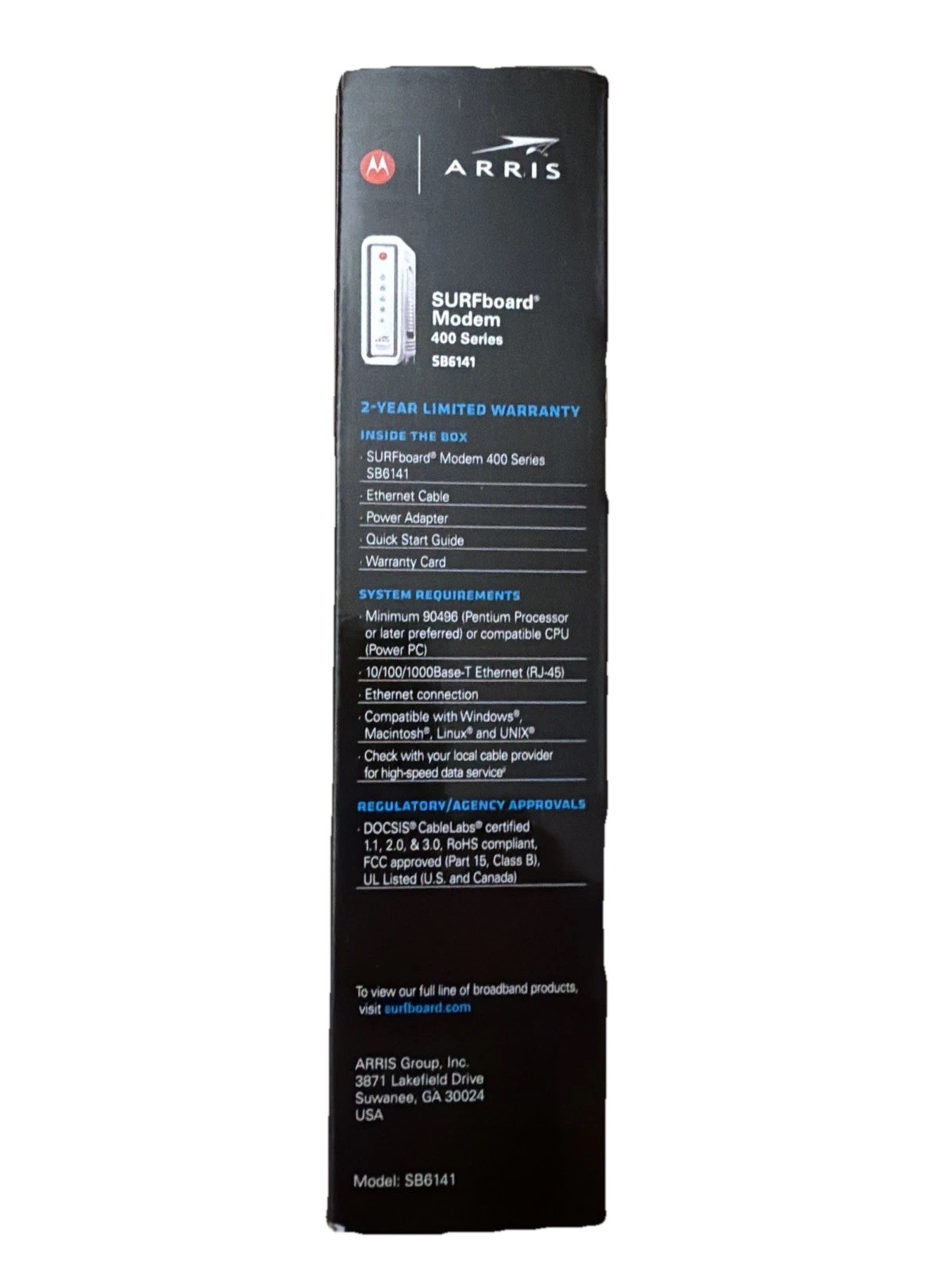 Motorola Arris SURFboard Cable Modem 400 Series Model SB6141 DOCSIS 3.0 White