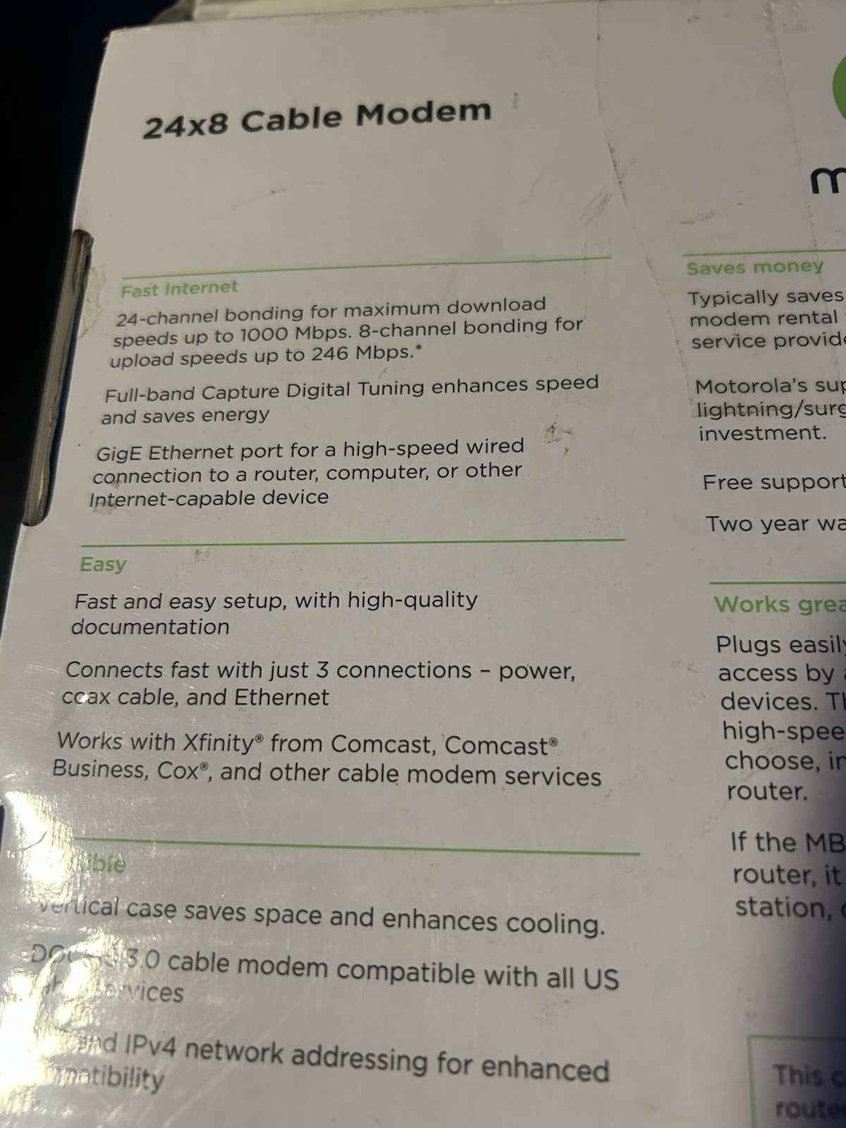 Motorola 24×8 Cable Modem MB7621-10 1000+ Mbps / Open Box
