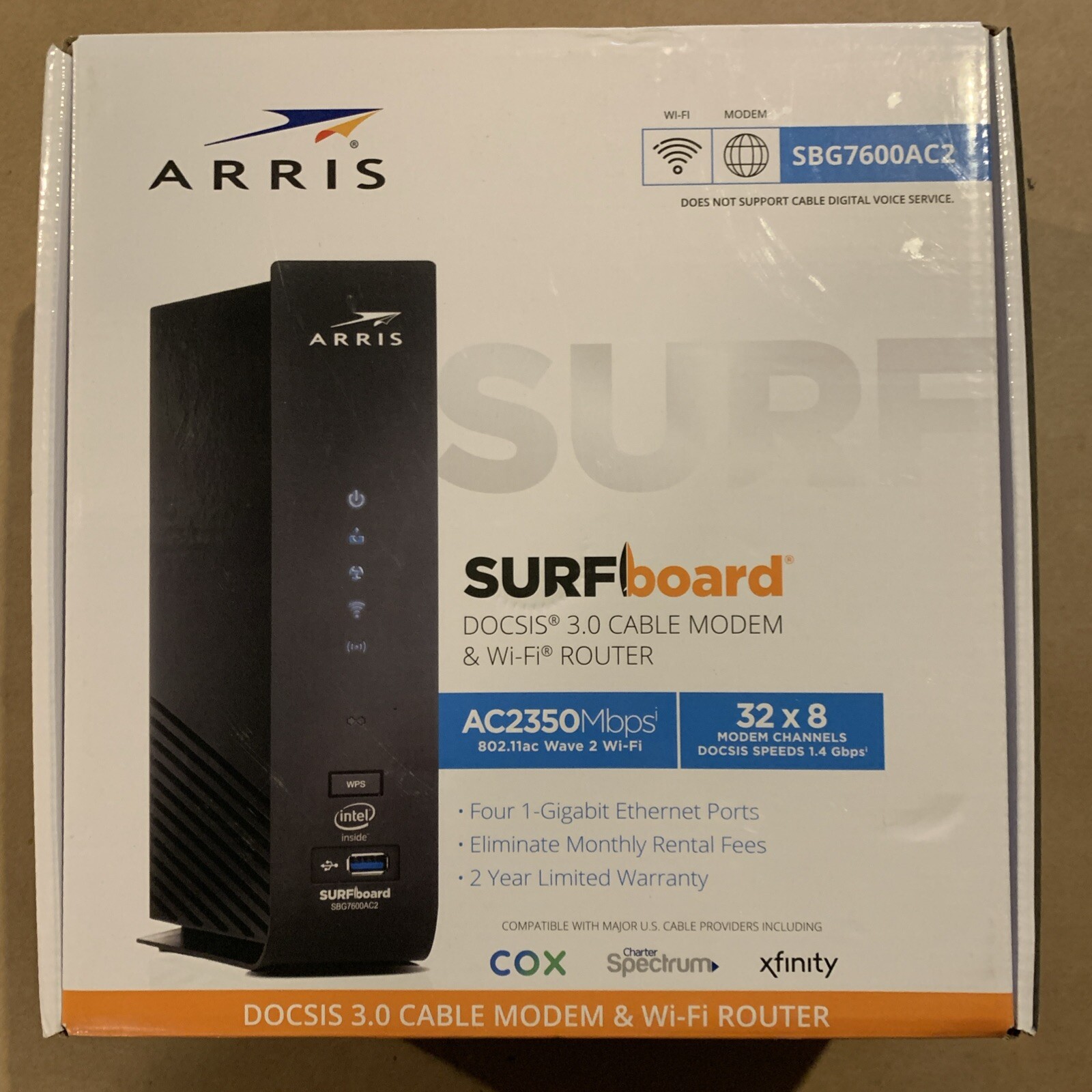 ARRIS AC2350 SURFboard Dual-band DOCSIS 3.0 Cable Modem – Black SBG7600AC2 32×8