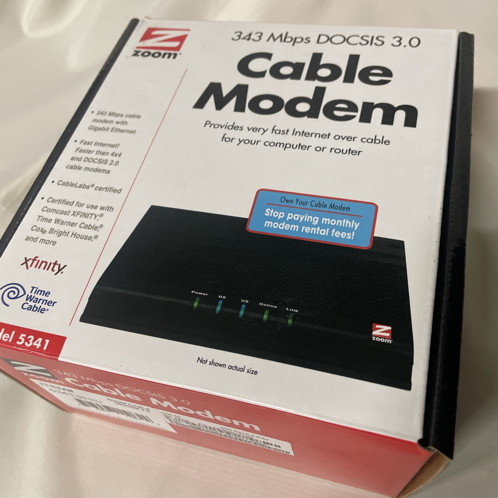 Zoom DOCSIS 343 Mbps 3.0 Cable Modem Model 5341 – NEW open box
