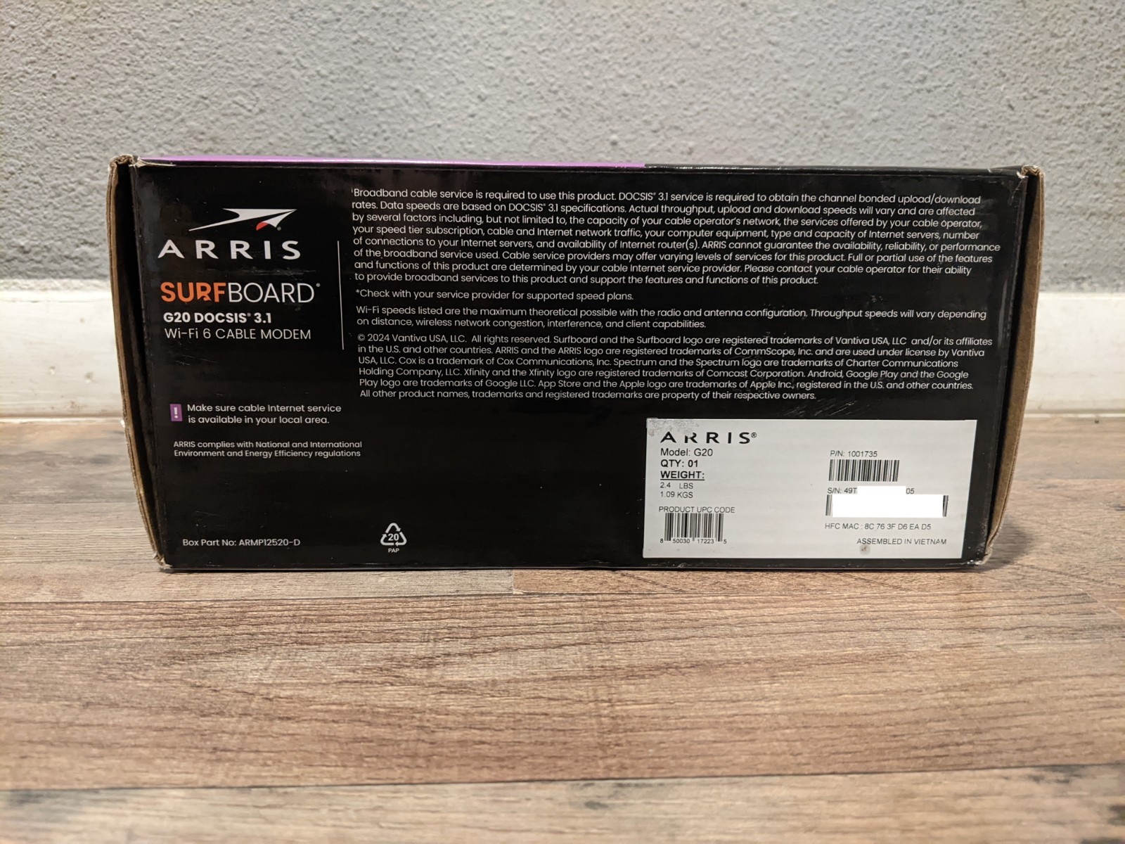 ARRIS G20 DOCSIS 3.1 Cable Modem & AX3000 WiFi 6 Router +WrtyThru 2/20/27+TESTED