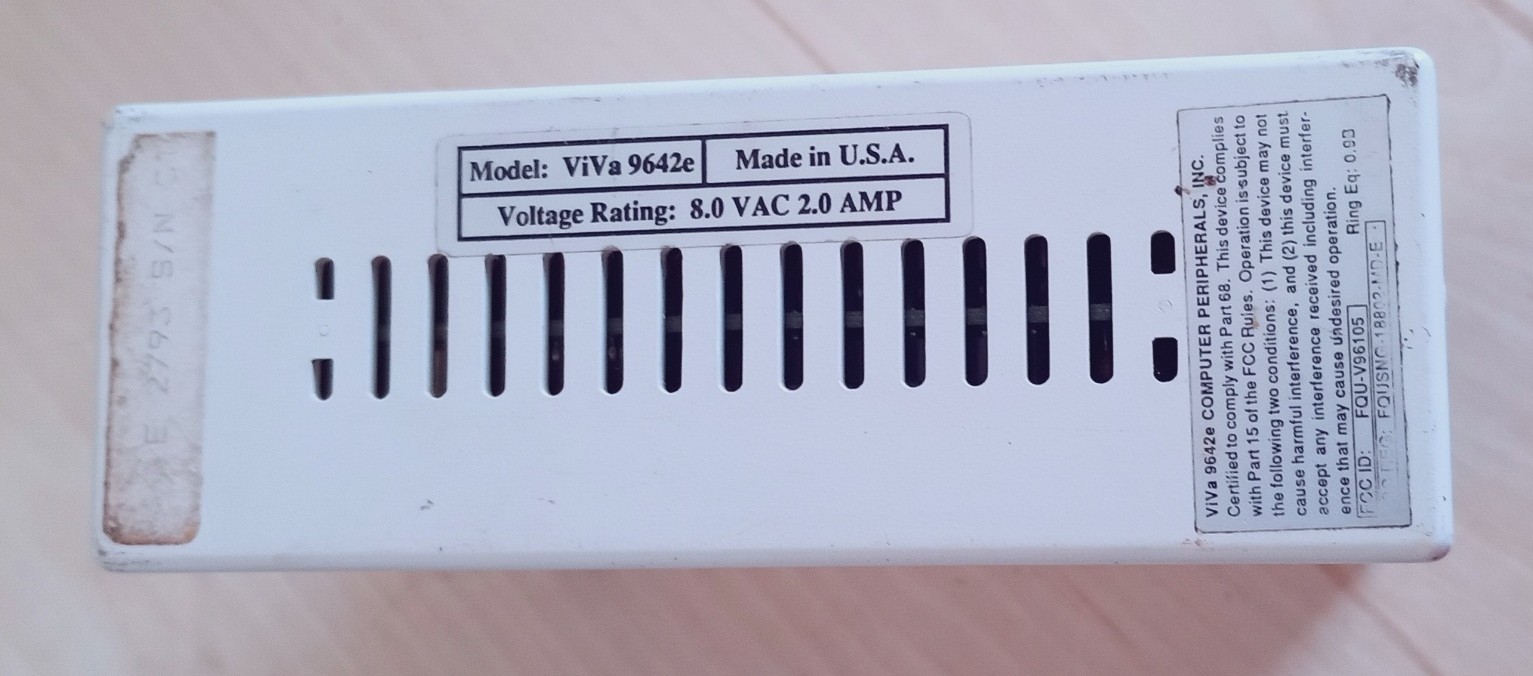 ViVa external Fax Modem, model 9642 – 9600; 4800 data, and Send/Receive Fax