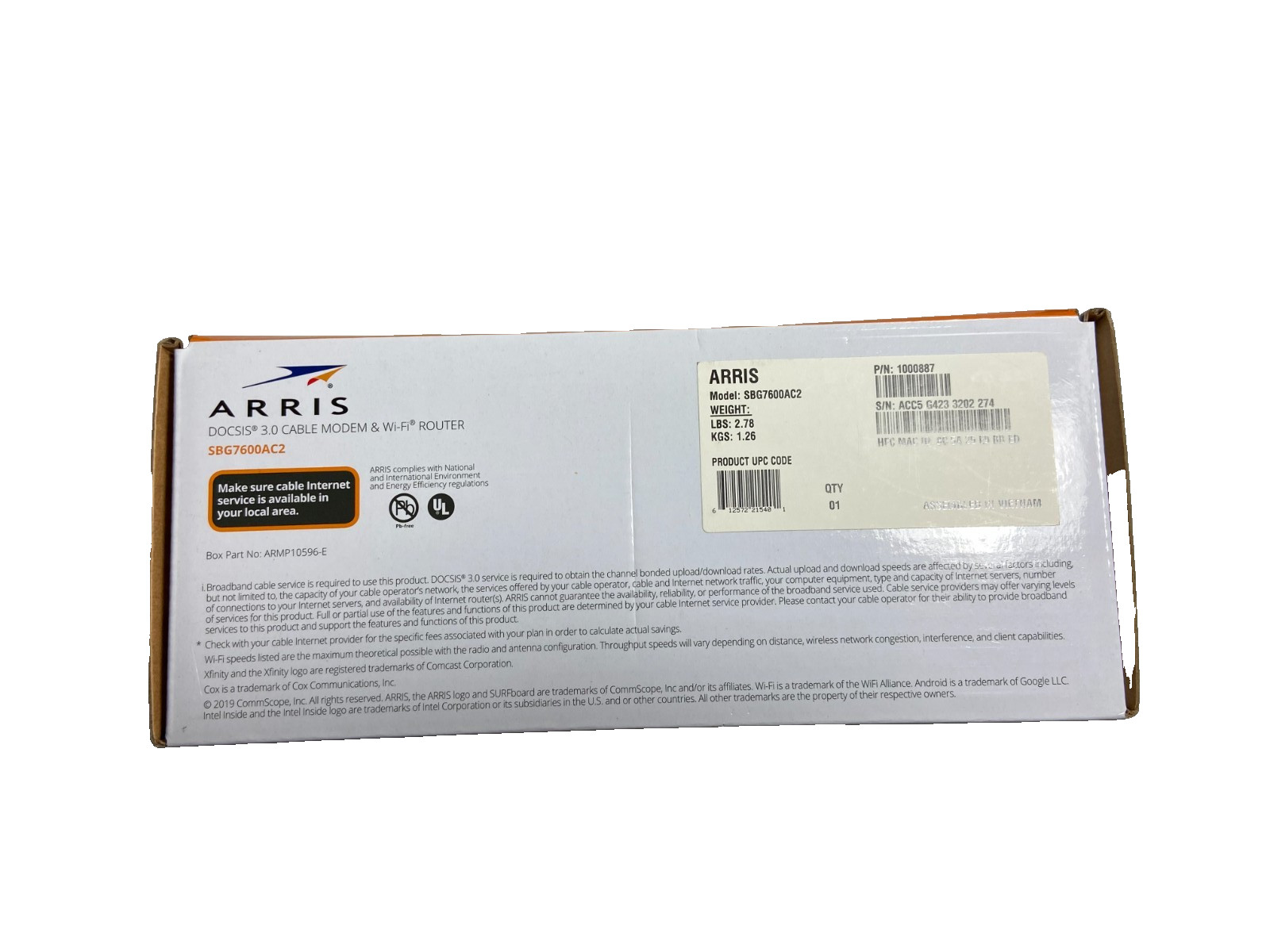 ARRIS SURFboard SBG7600AC2 DOCSIS 3.0 Cable Modem & AC2350 Wi-Fi Router
