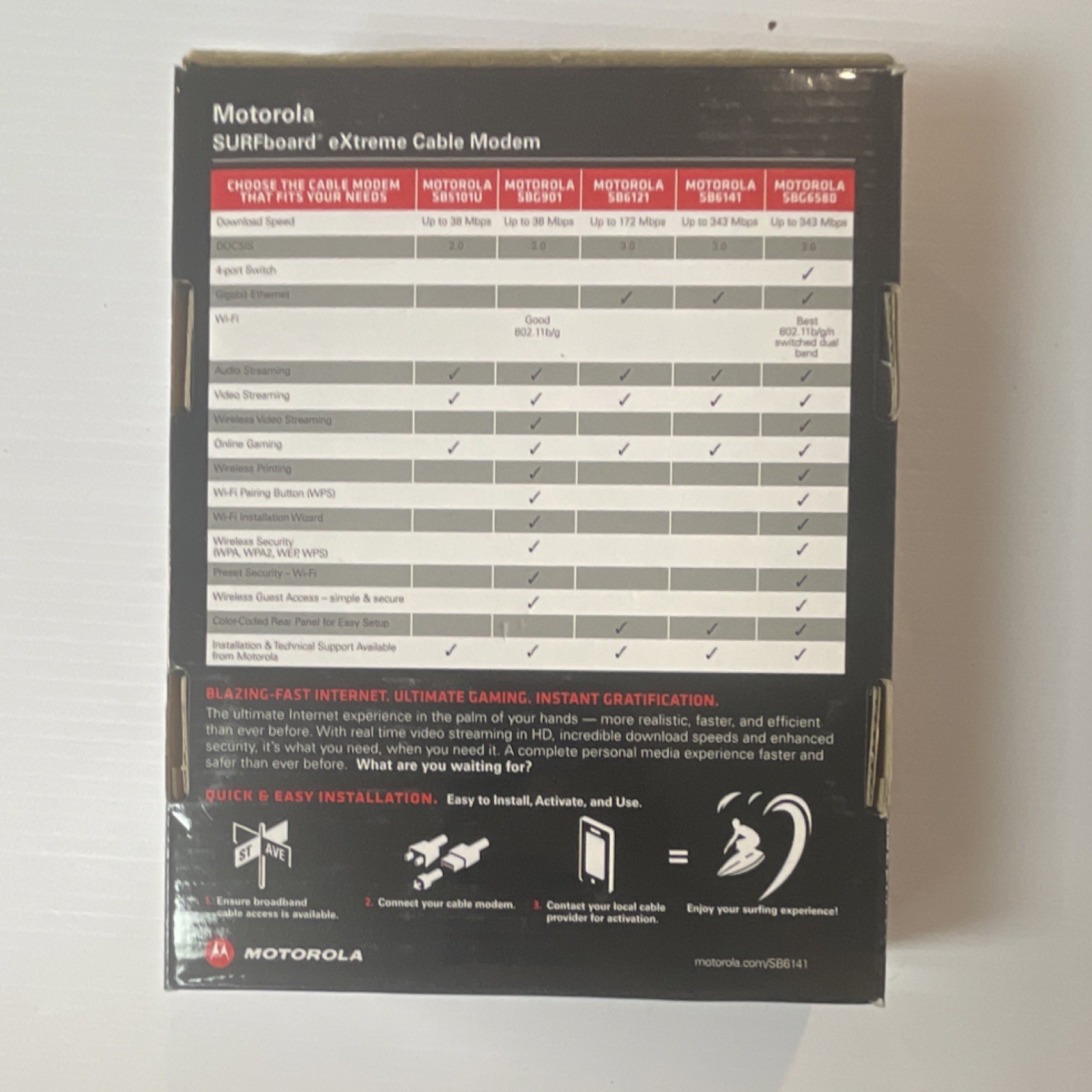 Motorola SURFboard SB6141 DOCSIS 3.0 Cable Modem 343 Mbps, 1x Ethernet