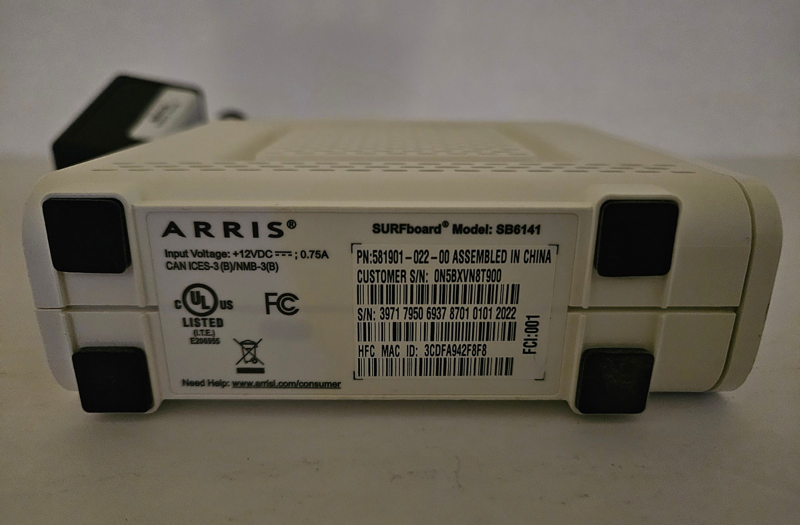 Arris SURFboard Model: SB6141 White Cable Modem with AC Adapter Tested Works