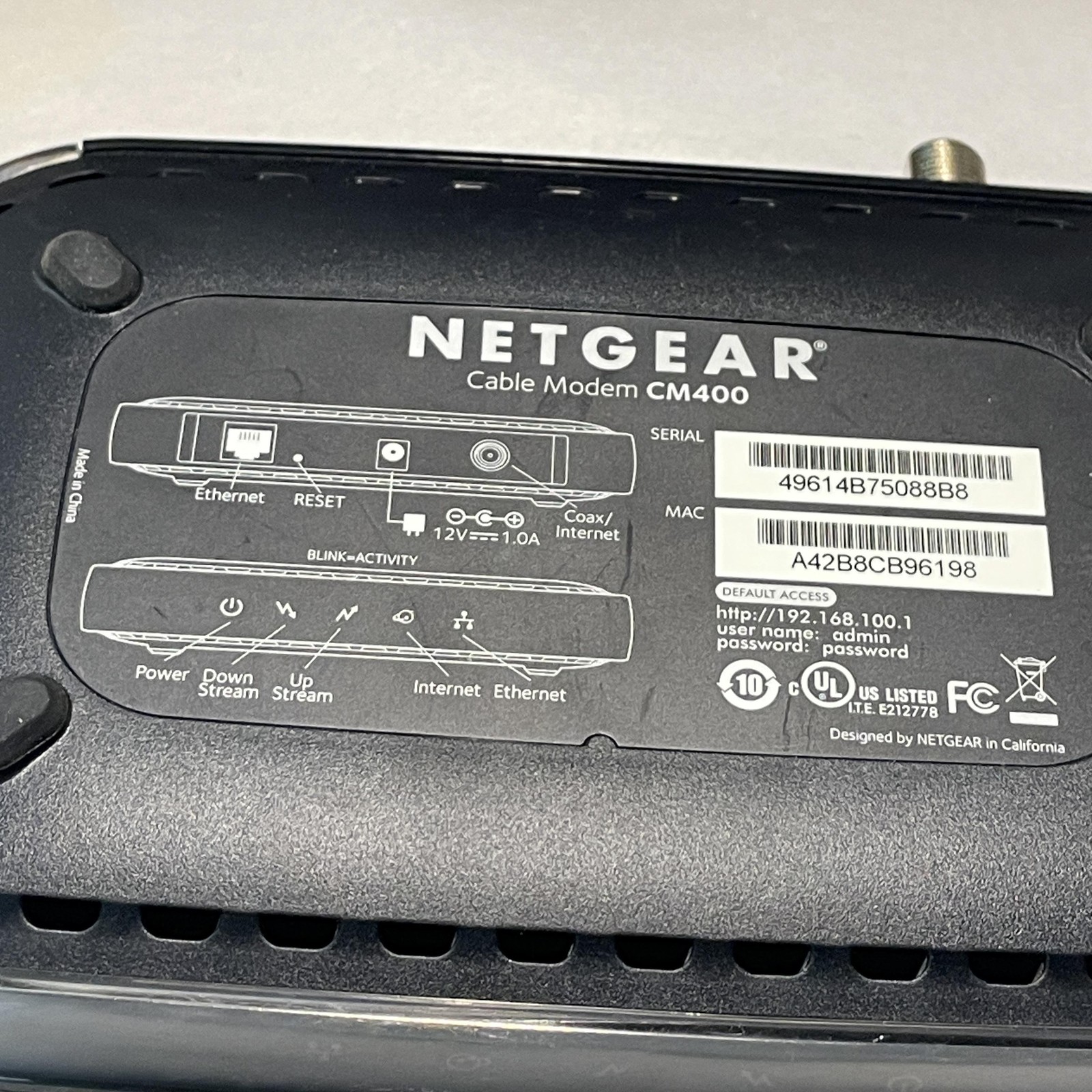 NETGEAR CM400 DOCSIS 3.0 High Speed Cable Modem 340Mbps Gigabit Xfinity Spectrum