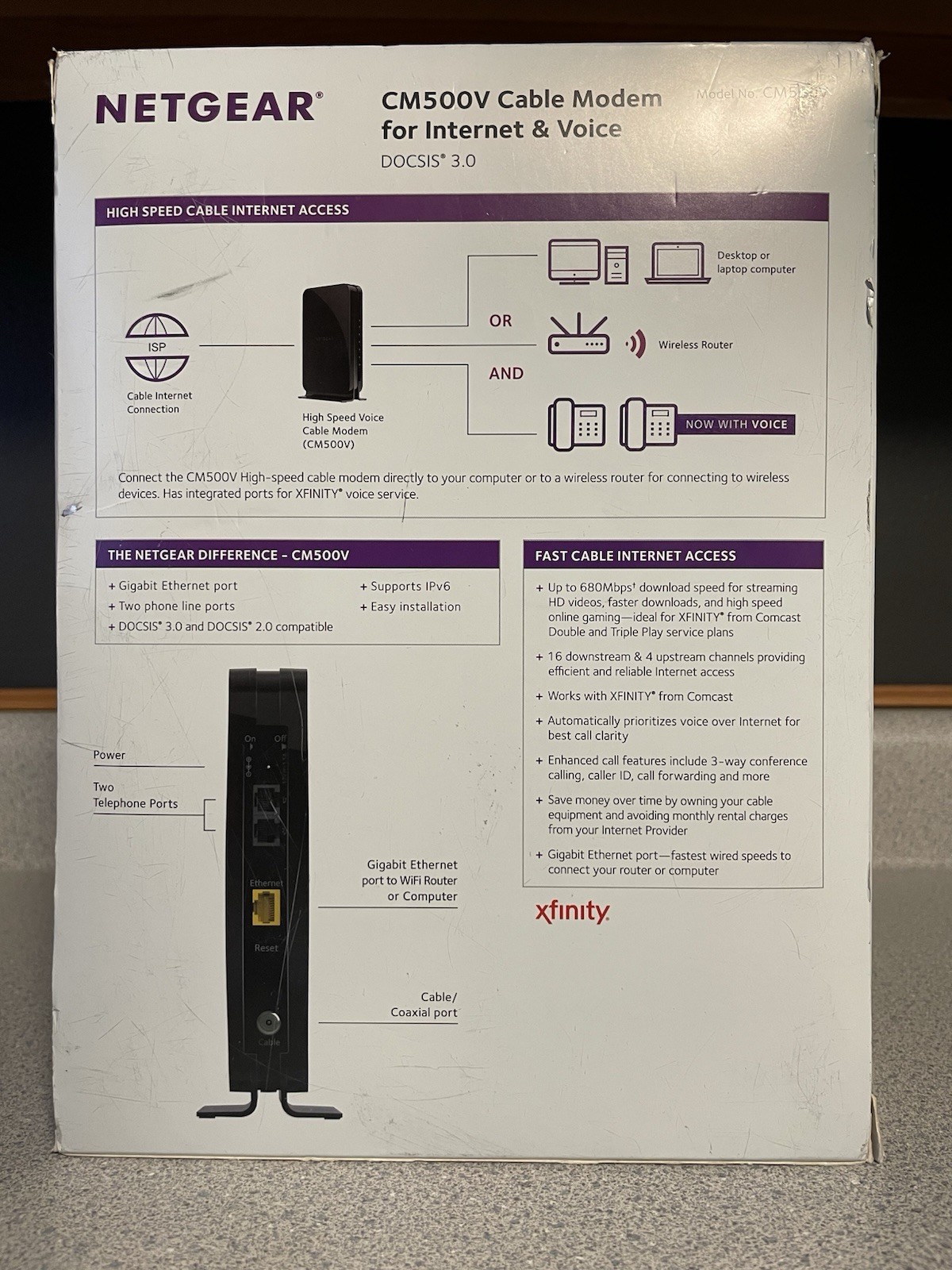 New NETGEAR CM500V Cable Modem for Internet & Voice Xfinity 680mbps