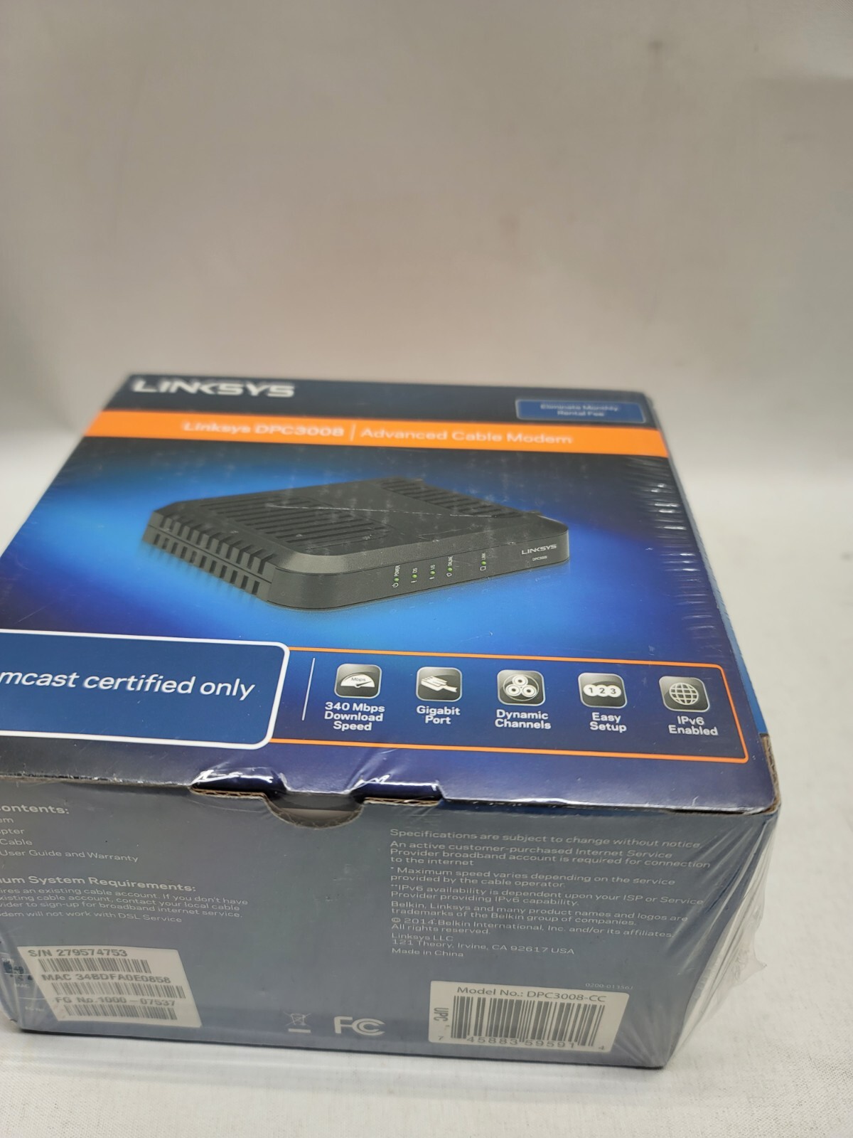 Linksys DPC3008 DOCSIS 3.0 Advanced Cable Modem Comcast Only New