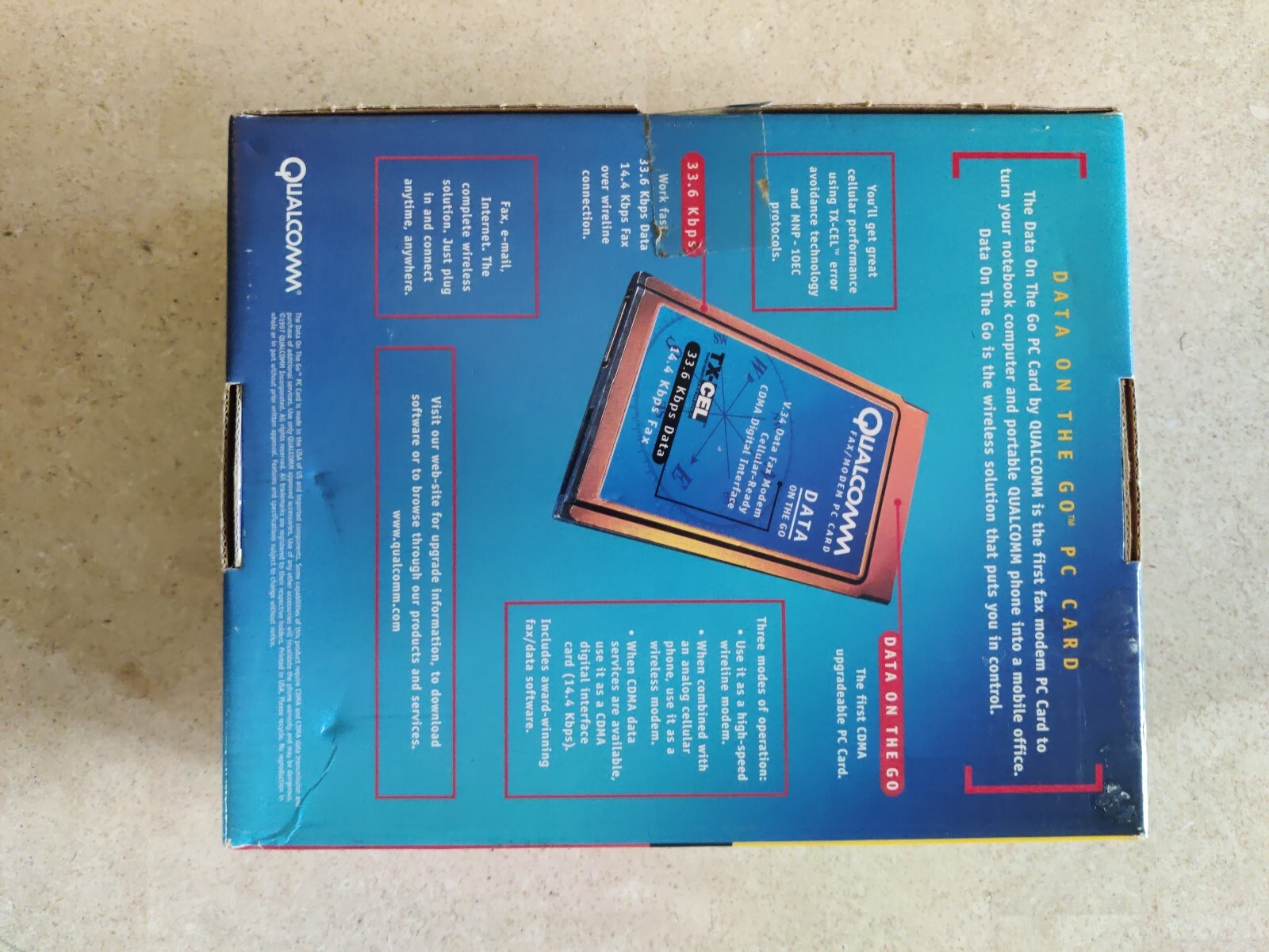 Qualcomm Data On The Go Fax/Modem PC Card 33.6 Kbps Retail Box NEW Open Box