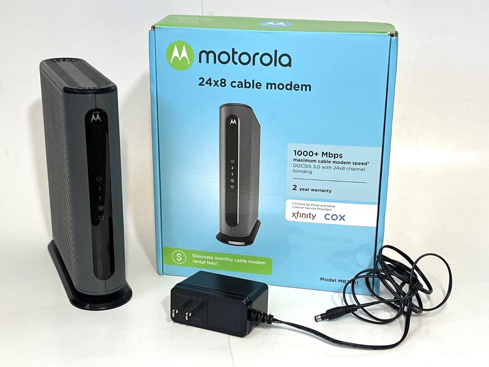 Motorola MB7621 Cable Modem, Works with Any Wi-Fi Router, Most Providers