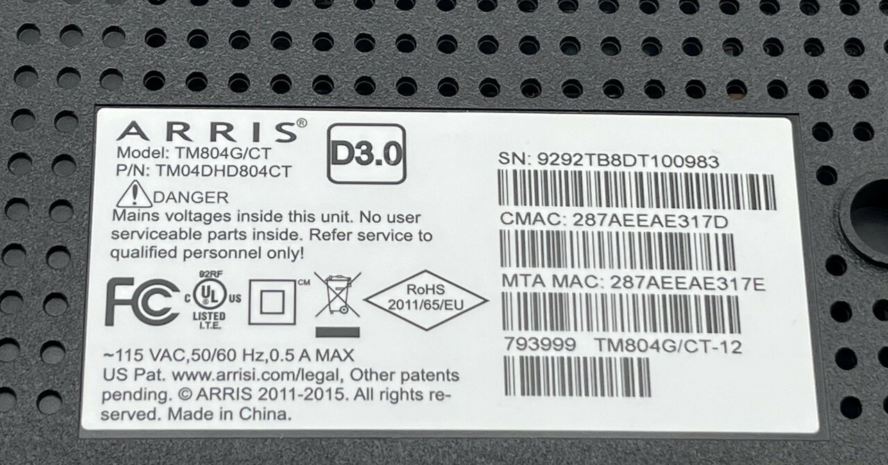 ARRIS TM804G/CT BLACK TELEPHONY MODEM TM804DHD804CT