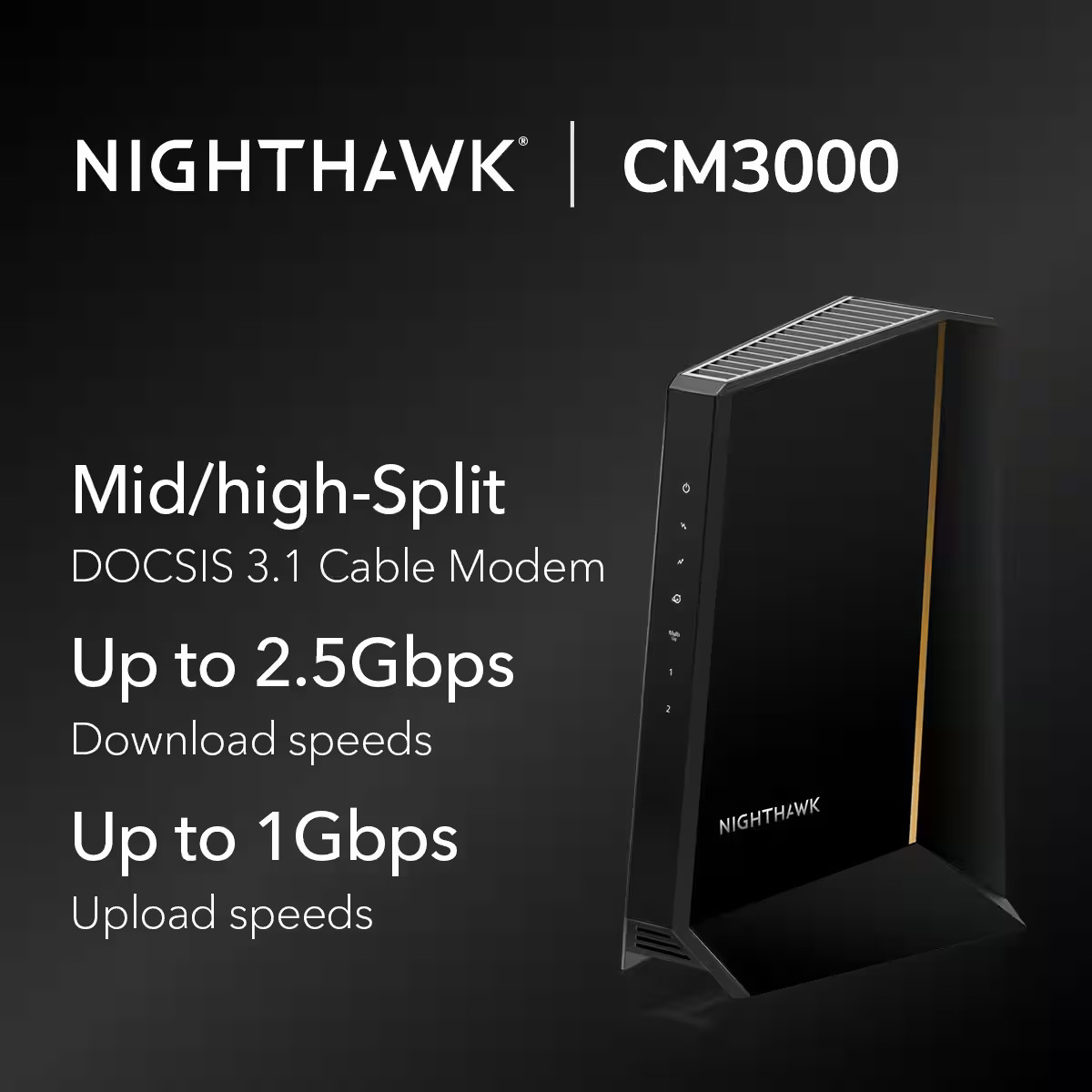 NETGEAR – Nighthawk Mid/High-Split DOCSIS 3.1 Cable Modem – Black