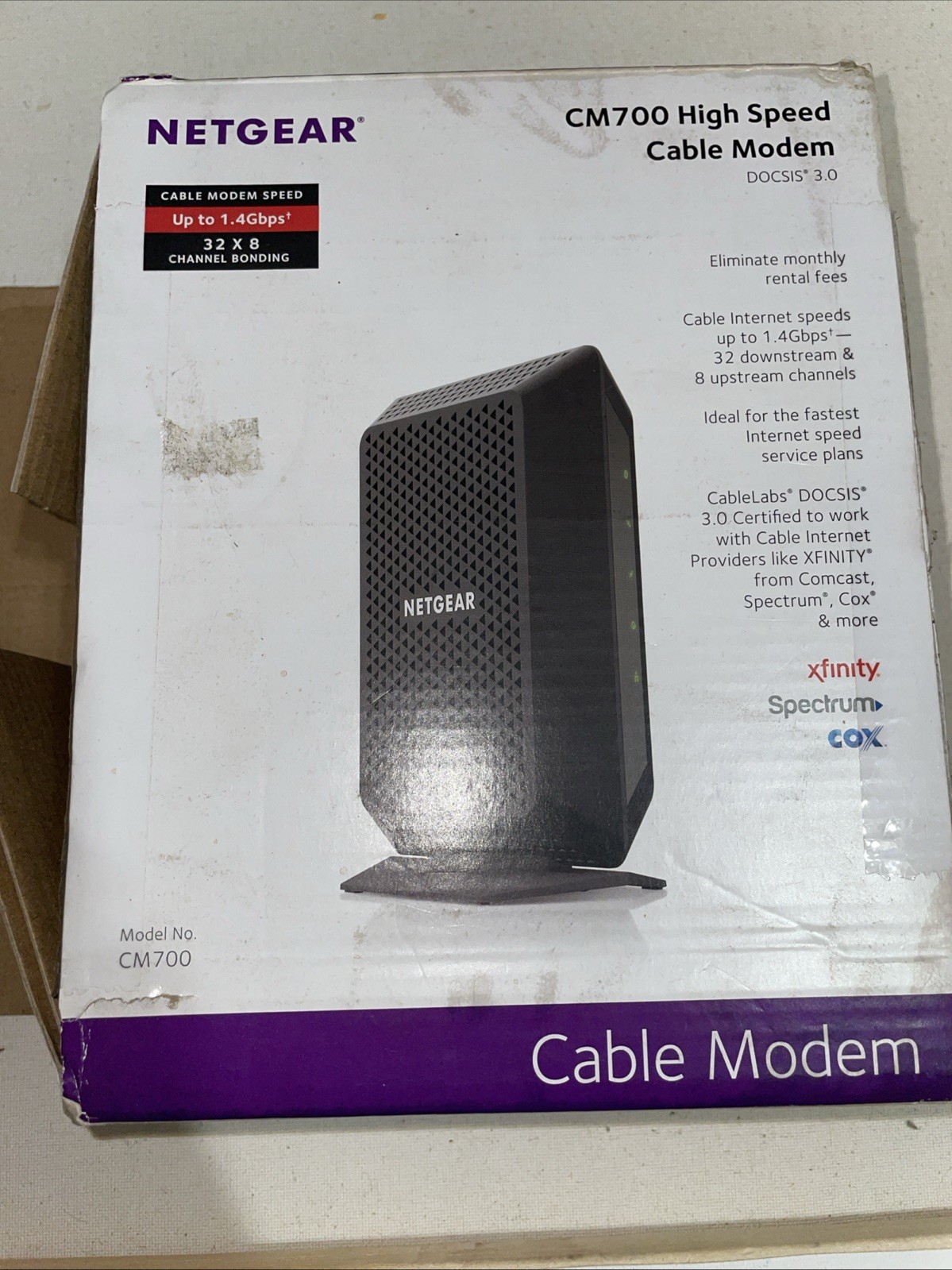 NETGEAR CM700 Cable Modem Black Screen Preowned Only Modem No Power Cord