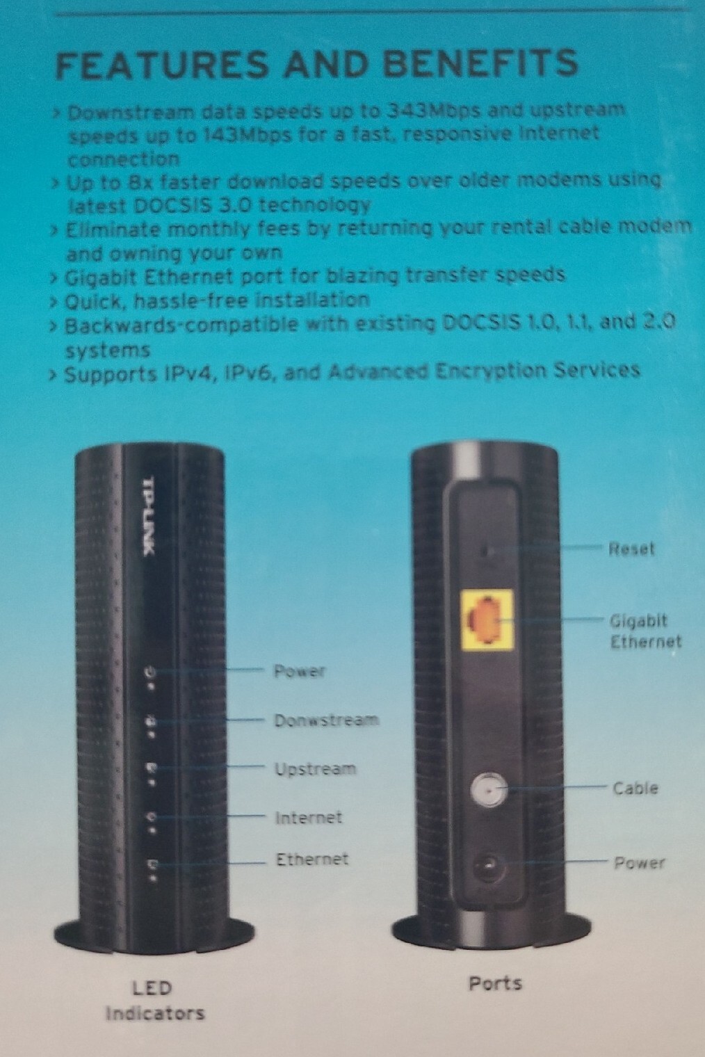 TP-LINK TC-7610 DOCSIS 3.0 Cable Modem – W Power Adapter – Excellent condition