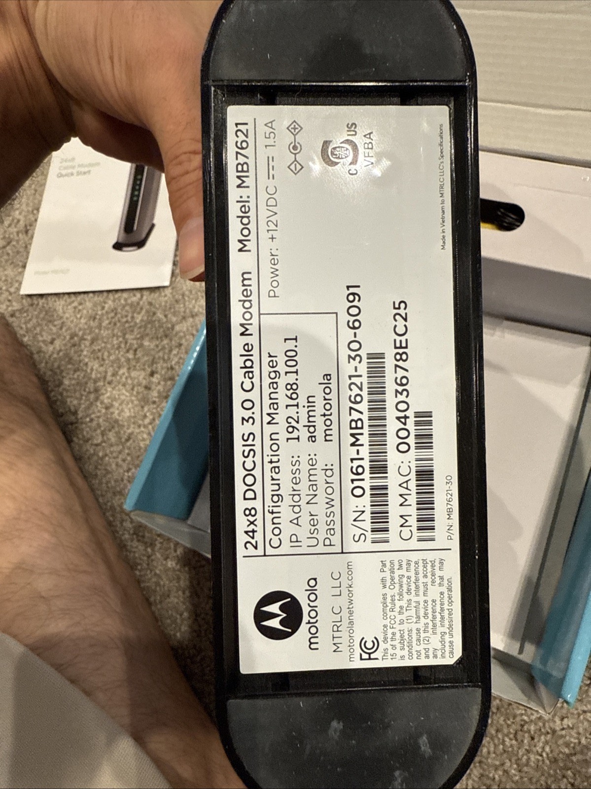 Motorola MB7621-10 1000 Mbps Cable Modem Docsis 3.0 xfinity comcast cox