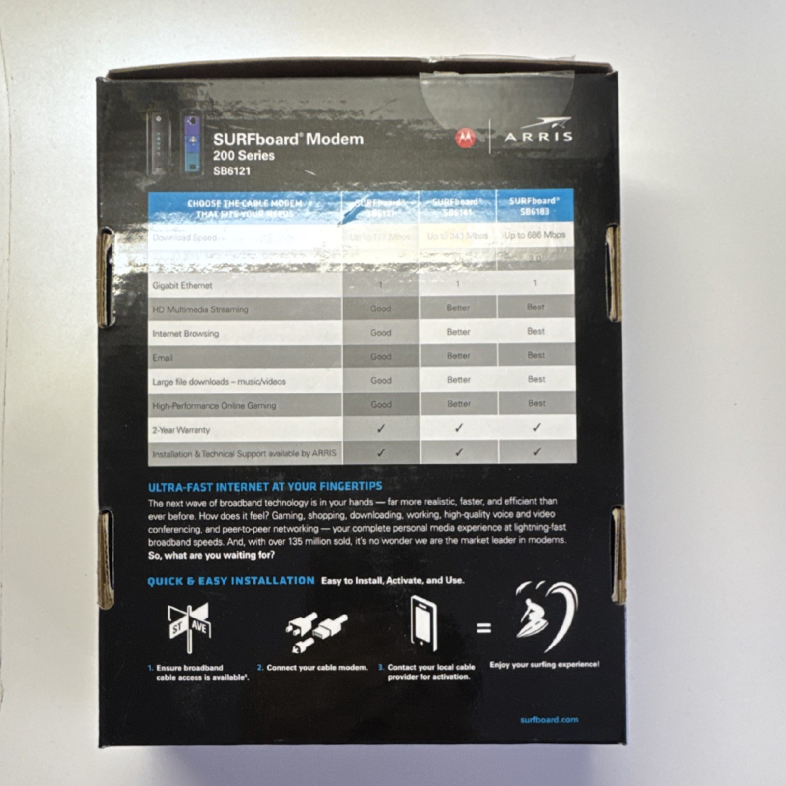 Cable Modem – Motorola ARRIS SURFboard SB6121 DOCSIS 3.0 172Mbps IPv6 Black