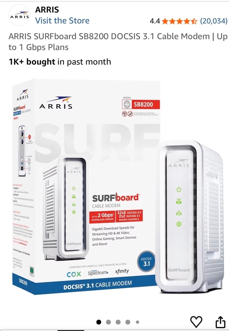 ARRIS SURFboard SB8200 DOCSIS 3.1 10 Gbps Cable Modem
