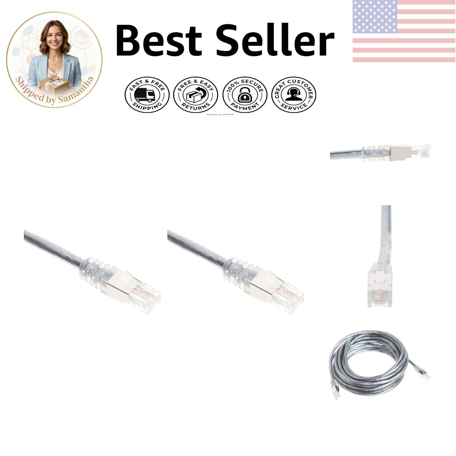 15ft Grey RJ11 Modem Cable – Fast Data Transfer with Double-Shielding Protection