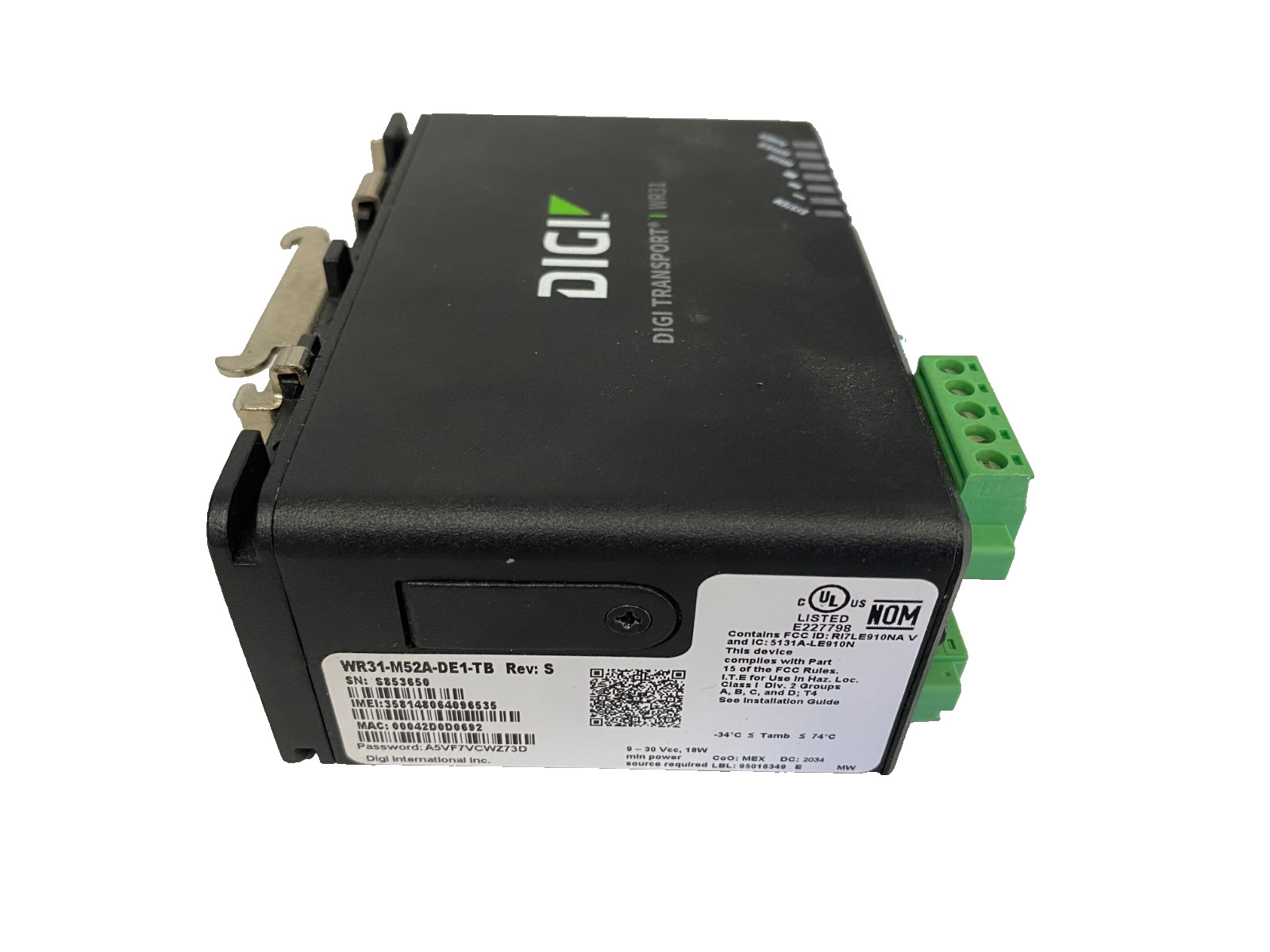 Digi Transport WR31 4G LTE Dual Ethernet Modem WR31 -M52A-DE1-TB PARTS/UNTESTED