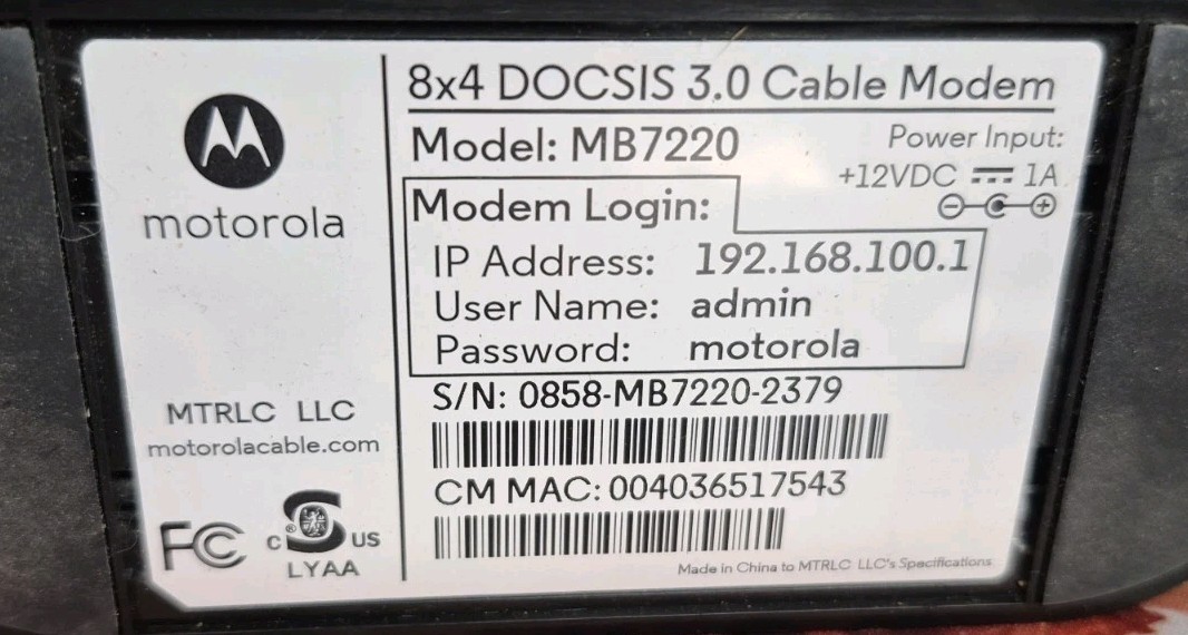 Motorola Cable Modem MB7220 And Asus Router RT-N66U
