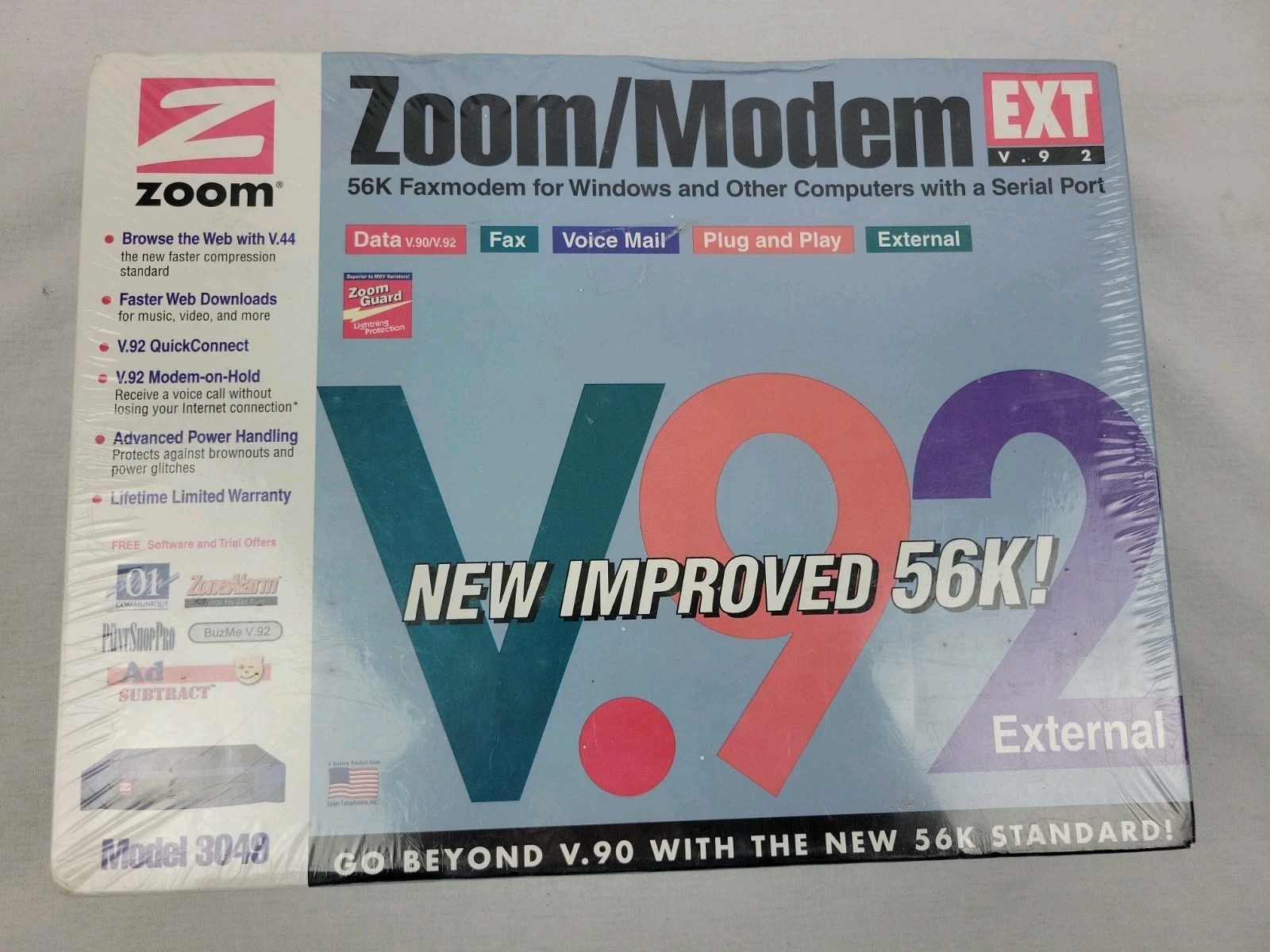 Zoom Model 3049 56K V.90 V.92 External Serial Modem – New/Sealed Box