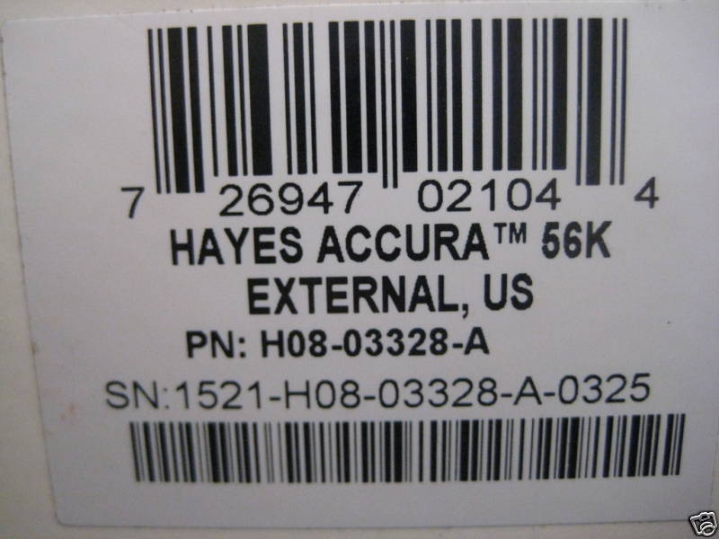 New Hayes 03328-A Accura 56K FaxModem V.90 RS-232 Modem H08-03328
