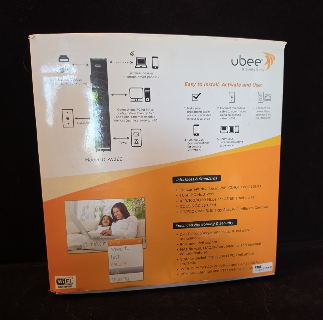 Ubee | DVW32CB | Advanced Wireless Voice Gateway Modem & Router WORKS WITH COX