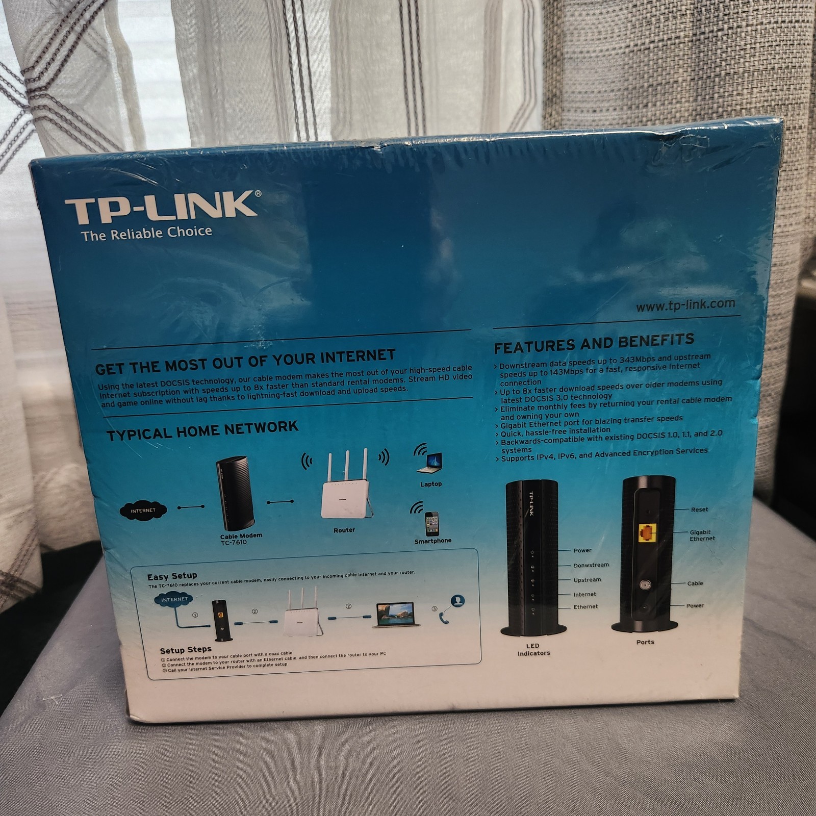 TP-Link TC-7610 DOCSIS 3.0 Cable Modem 343Mbps Gigabit Port Brand New Sealed