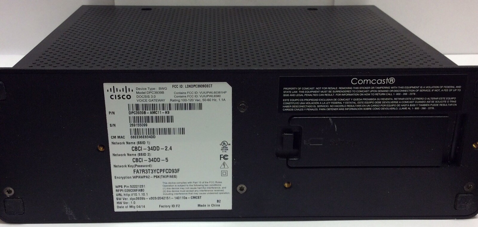Cisco Dual Band WiFi High Speed Internet Cable Modem DPC3939B