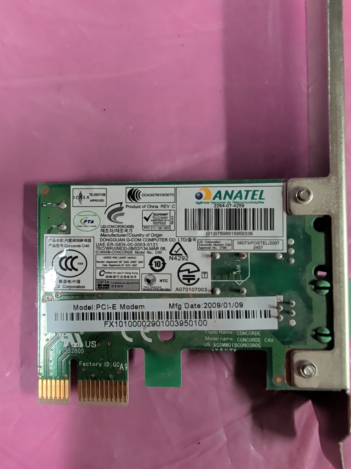 ANATEL 2264-07-4259 INTERNAL PCI-E INTERNAL MODEM NETWORK CARD