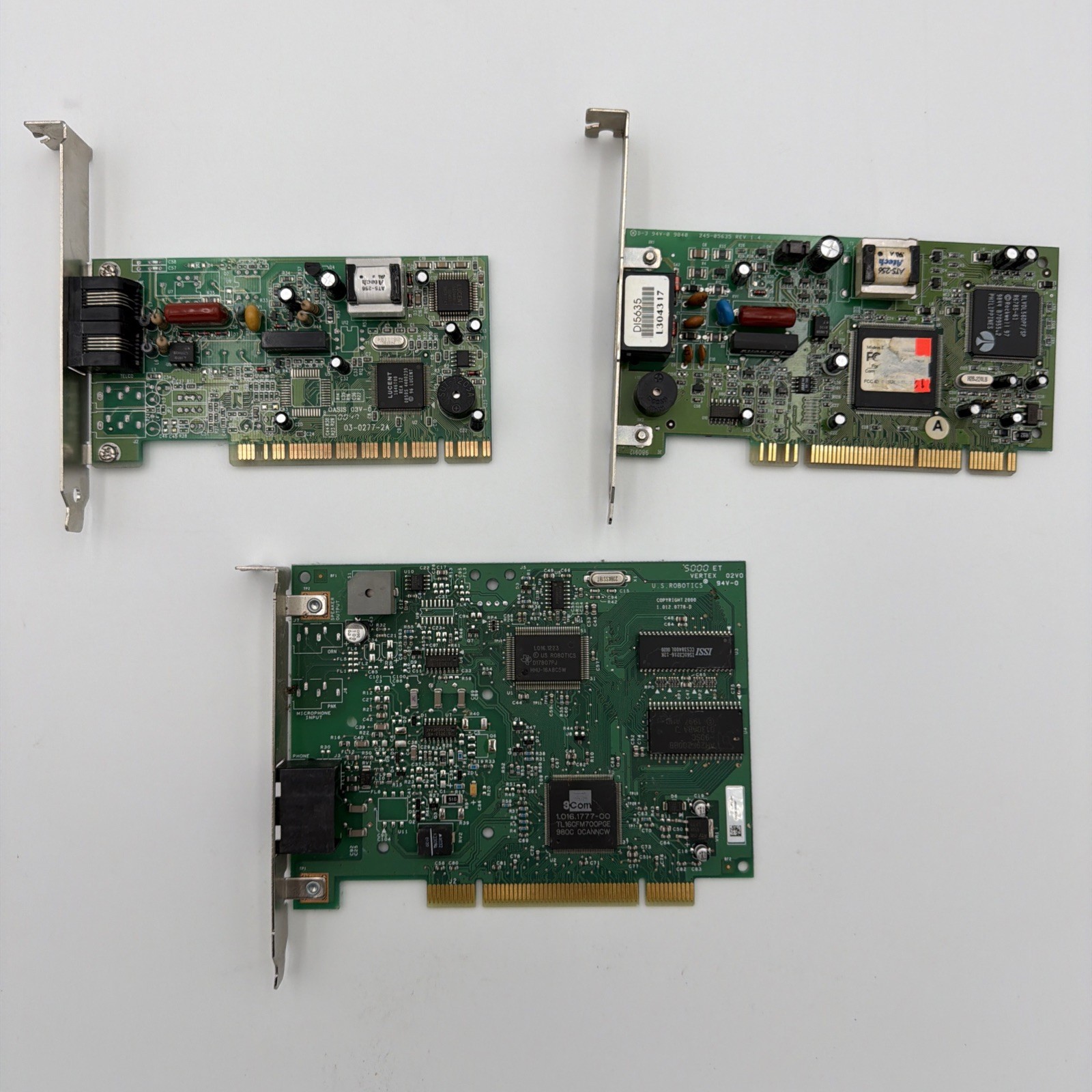 Lot of 3 PCI 56K Dial Up Modems US Robotics 3Com Lucent Win98 Era