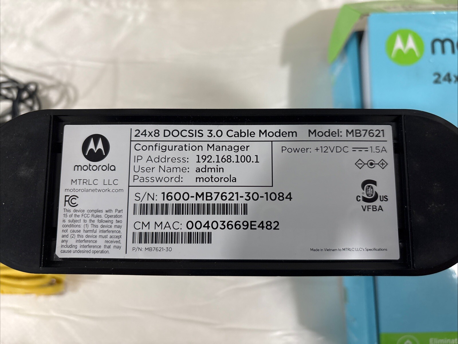Motorola MB7621-10 1000 Mbps Home 24 X 8 Cable Modem DOCSIS 3.0