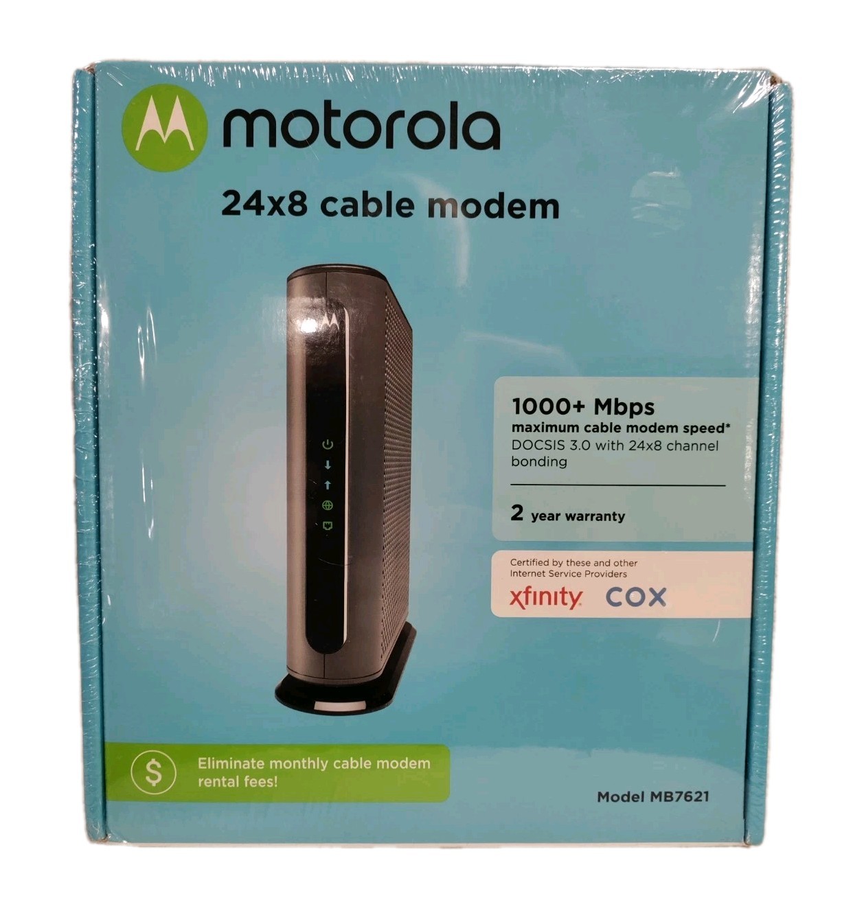 🆕 Motorola 24×8 Cable Modem Model MB7621 DOCSIS 3.0 – AC Adapter, LAN Cable
