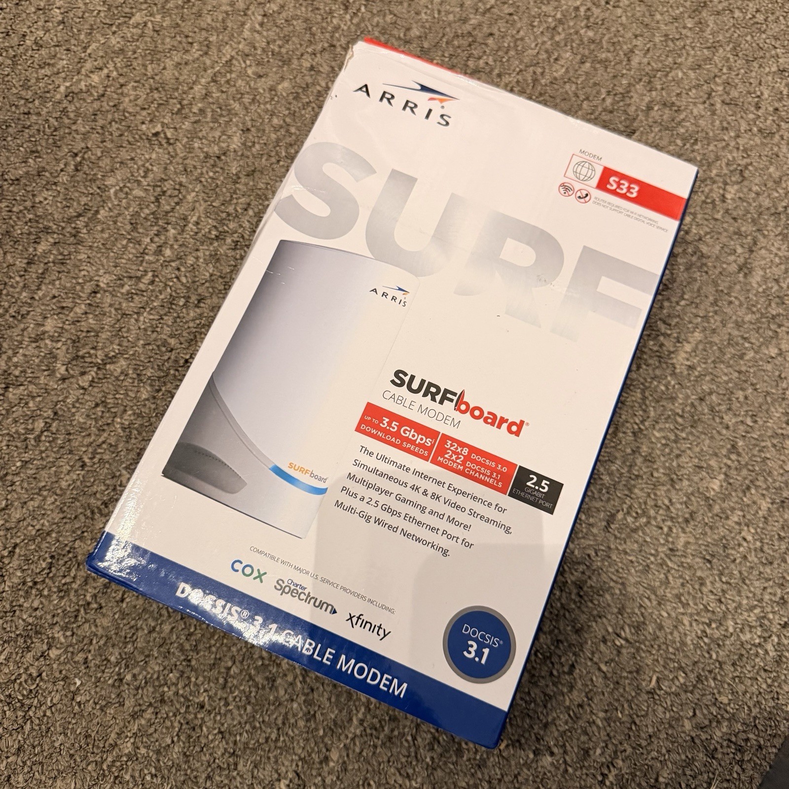 Arris Surfboard S33 Docsis 3.1 Multi-gigabit Cable Modem w/2.5 Gbps Ethernet