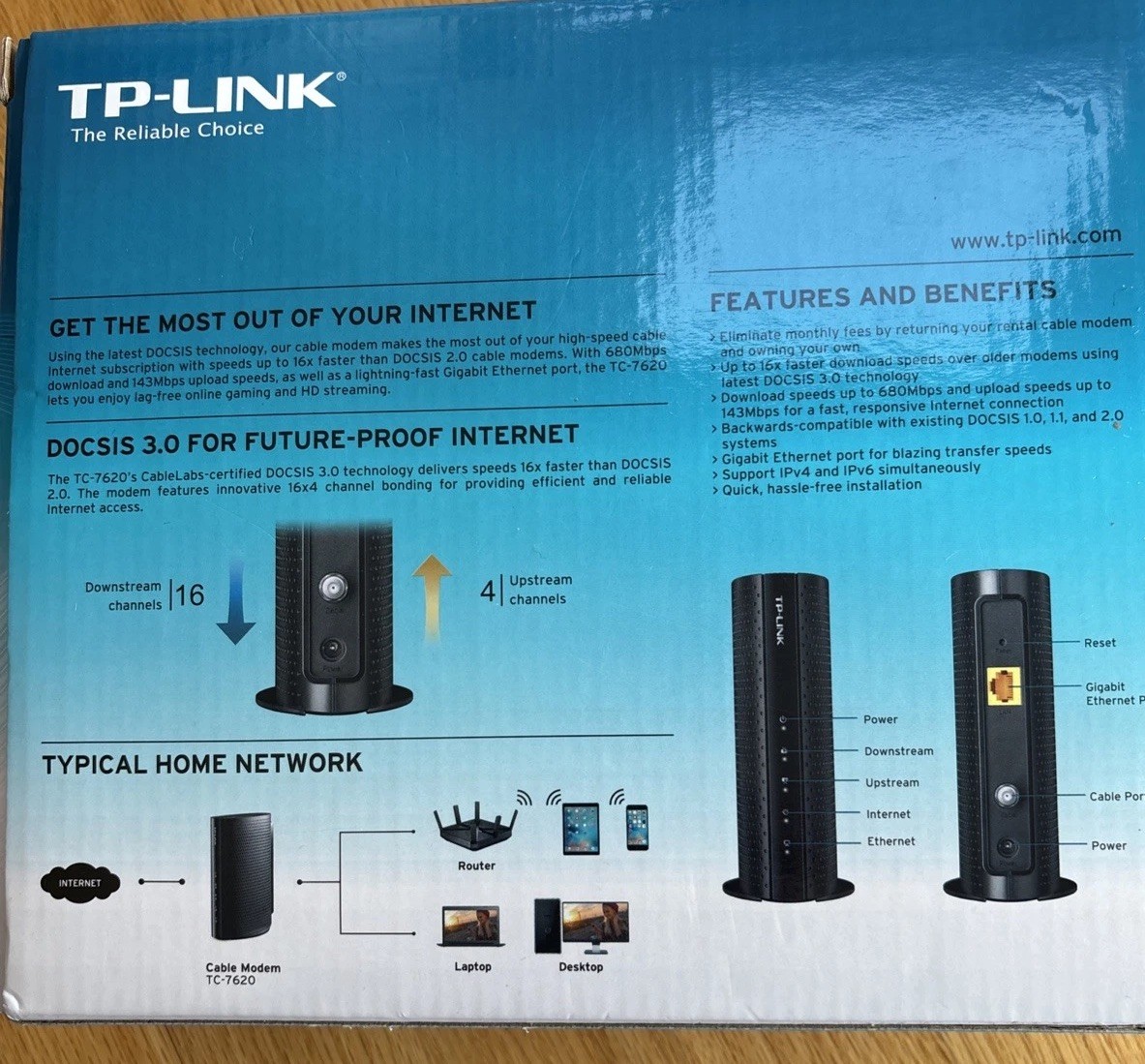 TP-Link TC-7620 Wireless N DOCSIS 3.0 High Speed Cable Modem Router New Open Box