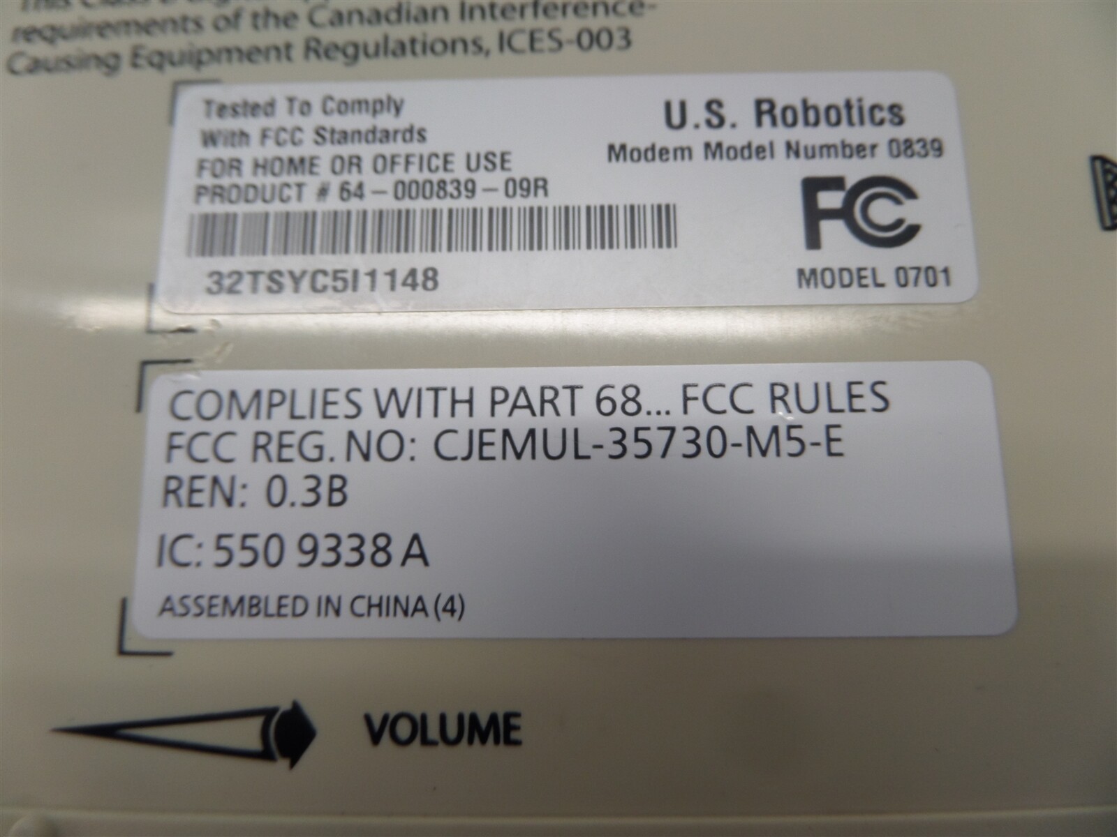 US Robotics Sportster 33.6 Fax Modem 000839-09R