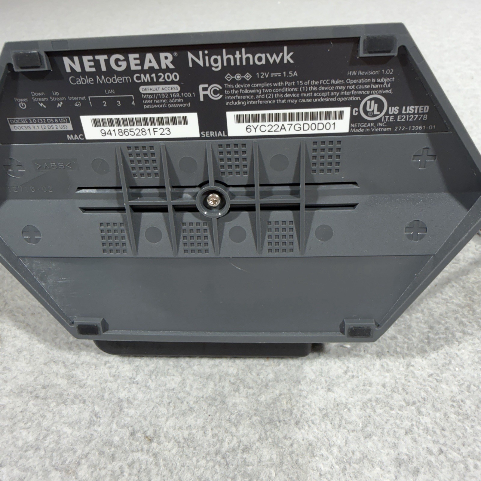NETGEAR Nighthawk CM1200 DOCSIS 3.1 Multi-Gig Cable Modem w/ Power Adapter