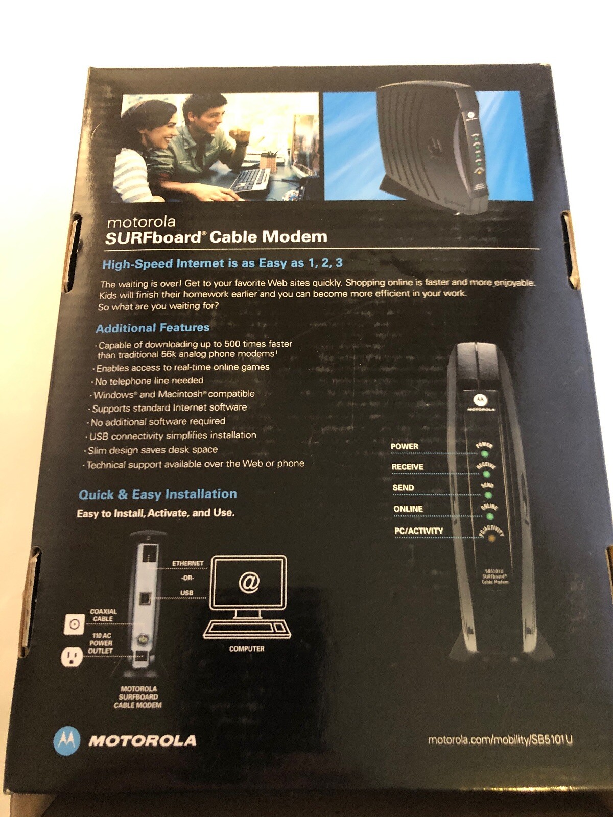 Motorola SURFboard SB5101U Cable Modem Black Excellent DOCSIS 2.0 Ethernet USB