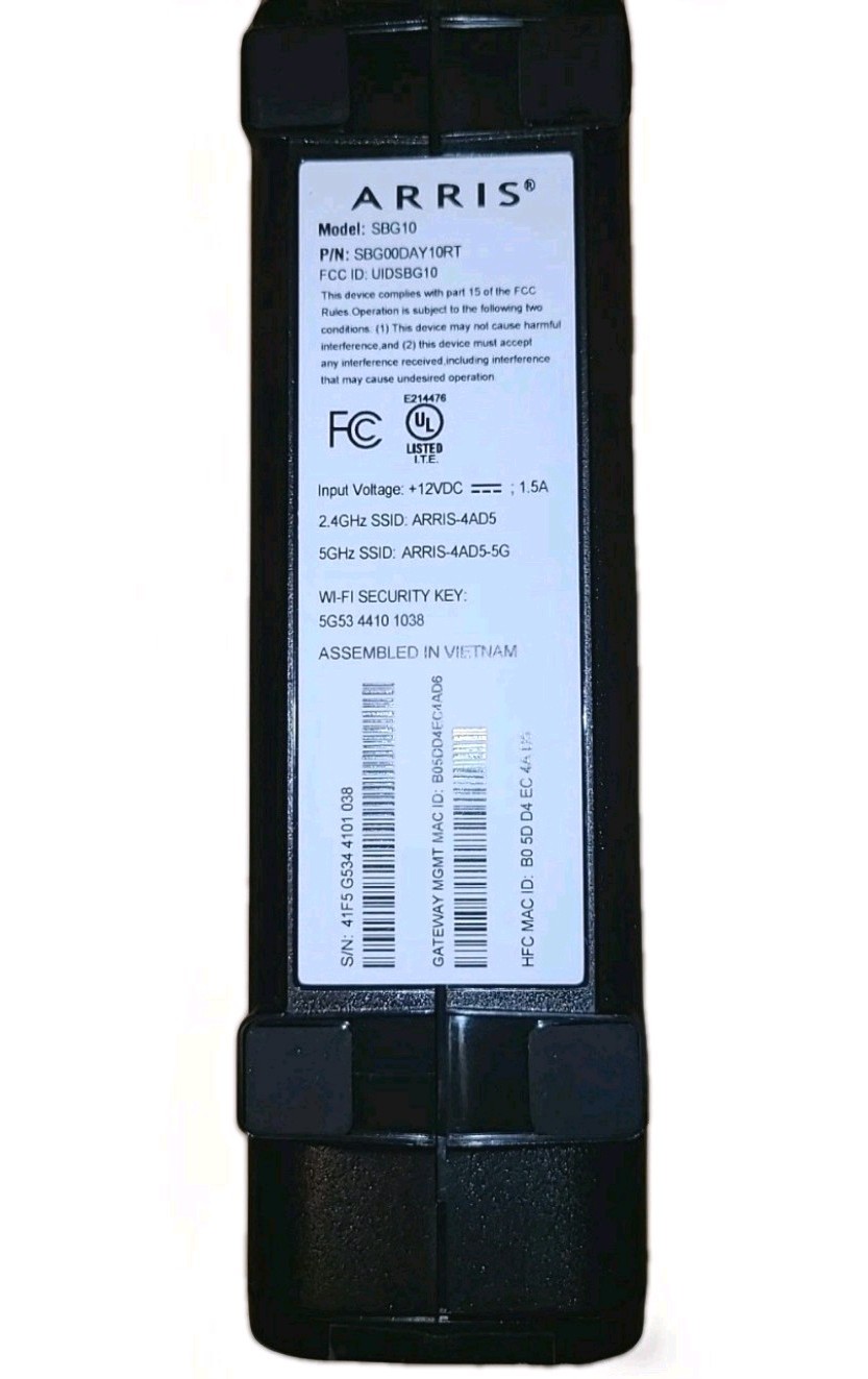 ARRIS SBG10 SURFboard Cable Modem Router, Wired Ethernet, 2 LAN Ports, Black