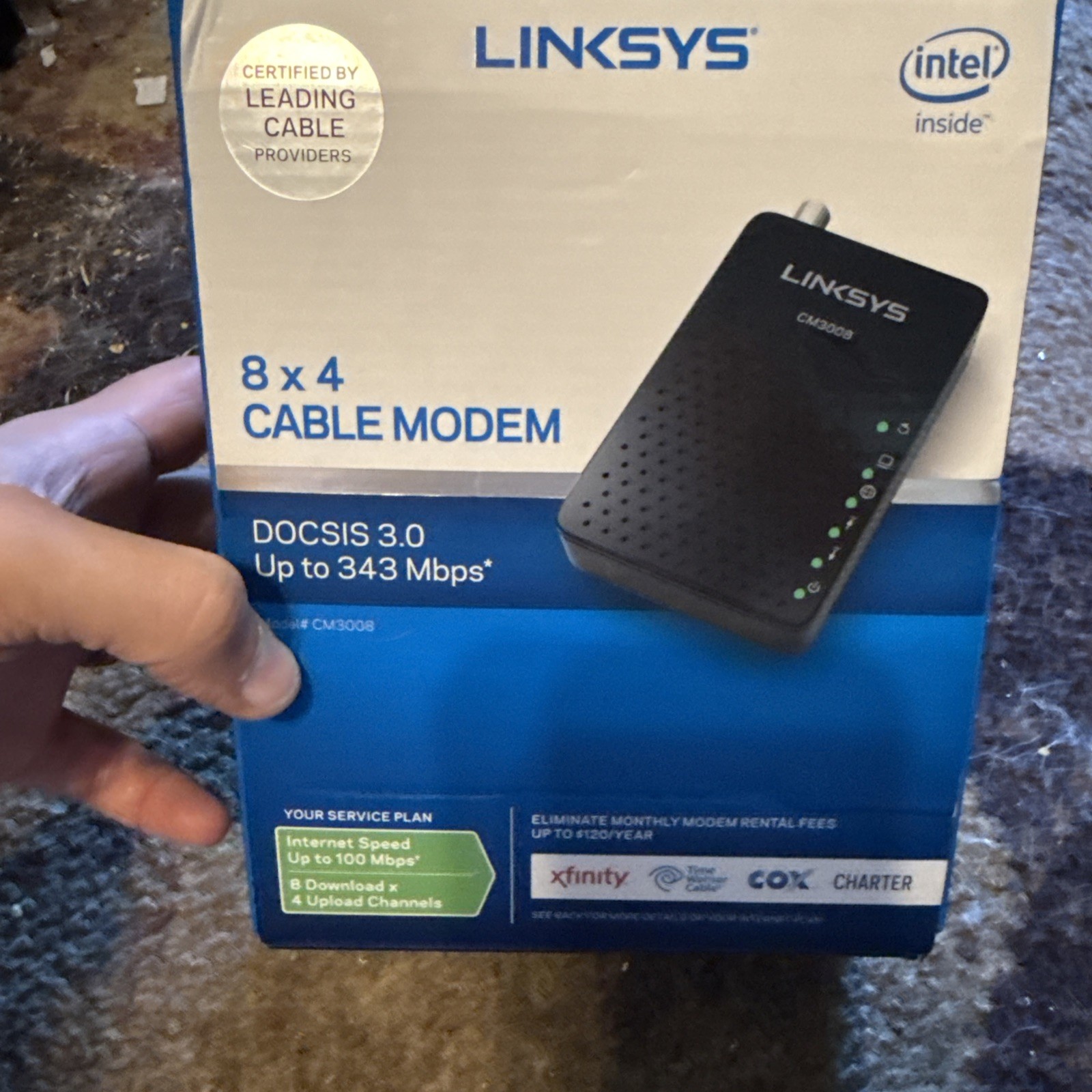 Linksys Model CM3008 Cable Modem DOCSIS 3.0 Bonded Channels Up To 343 Mbps