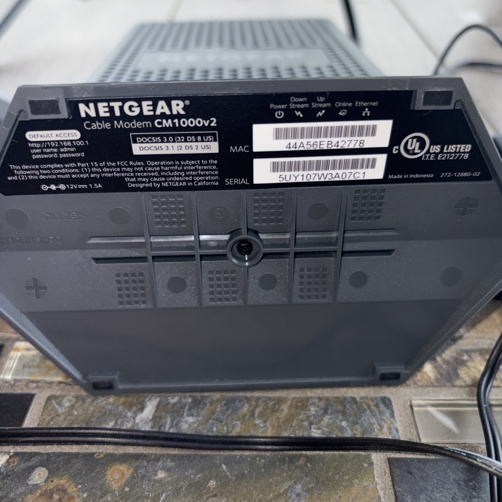 NETGEAR CM1000v2 Cable Modem DOCSIS 3.1/3.0 Ethernet (RJ-45) Black